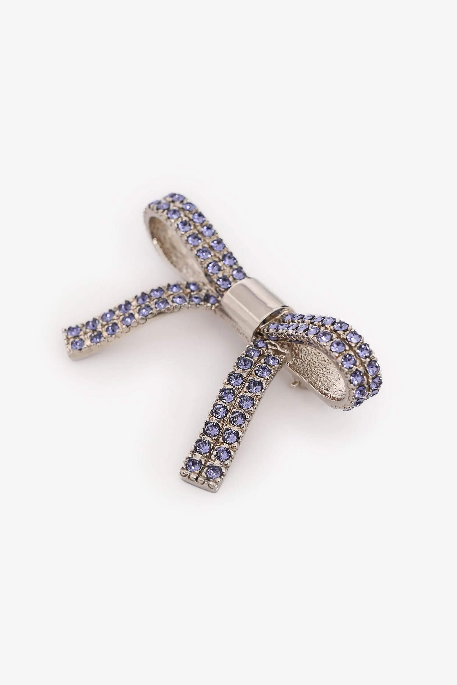 Miu Miu Lilac Rhinestone Ribbon Brooch - Image 3