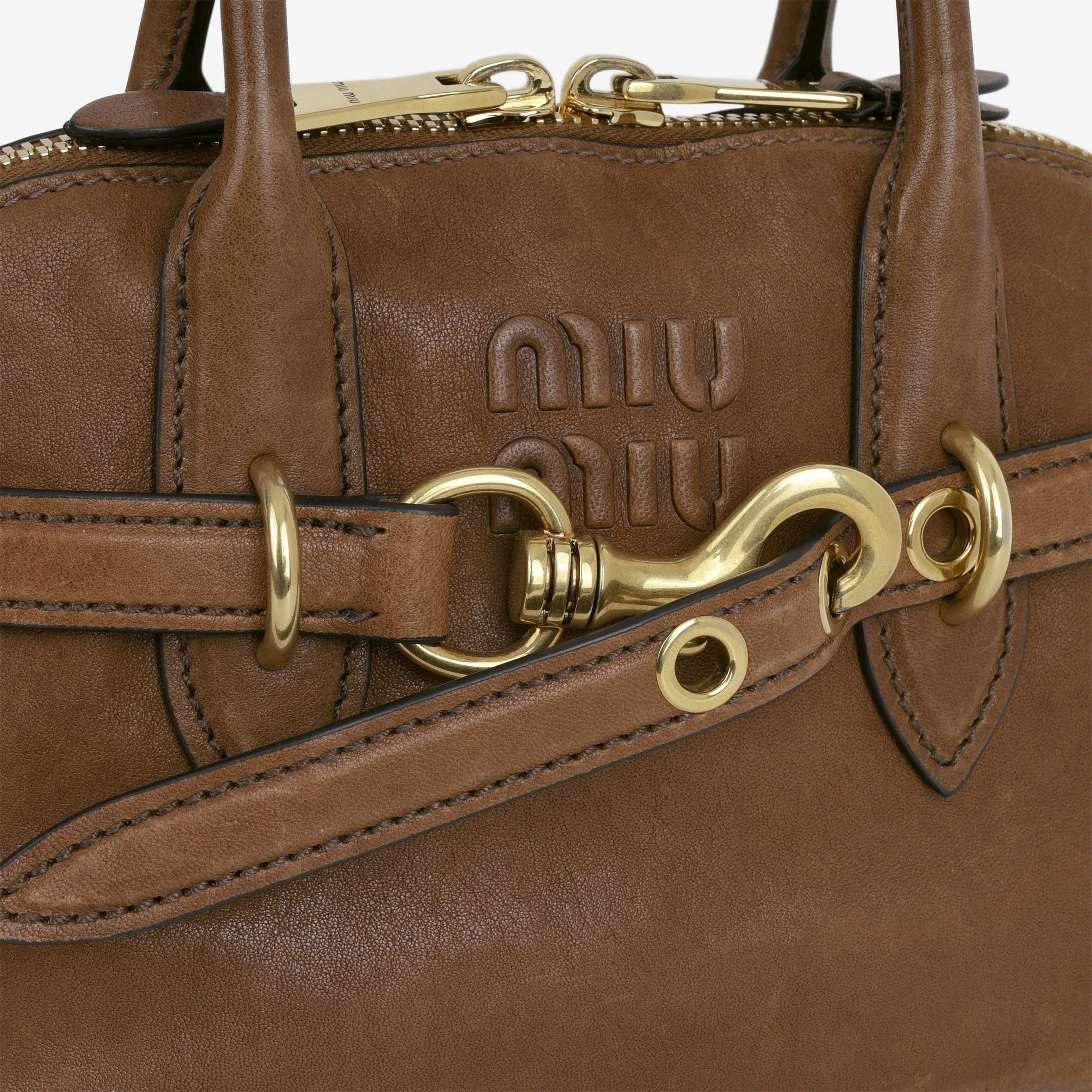 Miu Miu Small Aventure Top Handle - Oak Nappa Leather | Antique Gold Hardware - Image 11