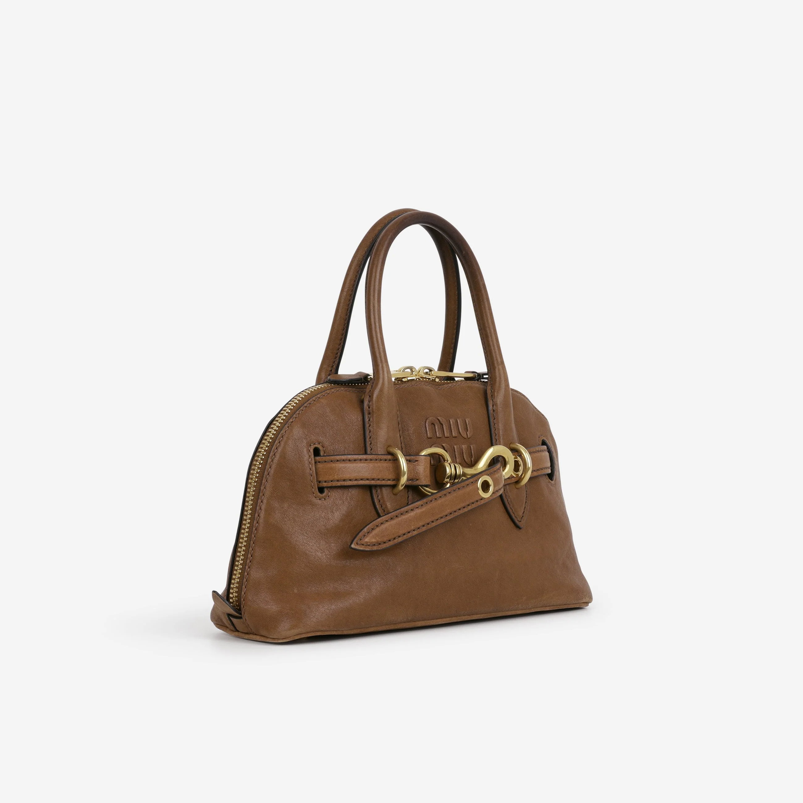 Miu Miu Small Aventure Top Handle - Oak Nappa Leather | Antique Gold Hardware - Image 2