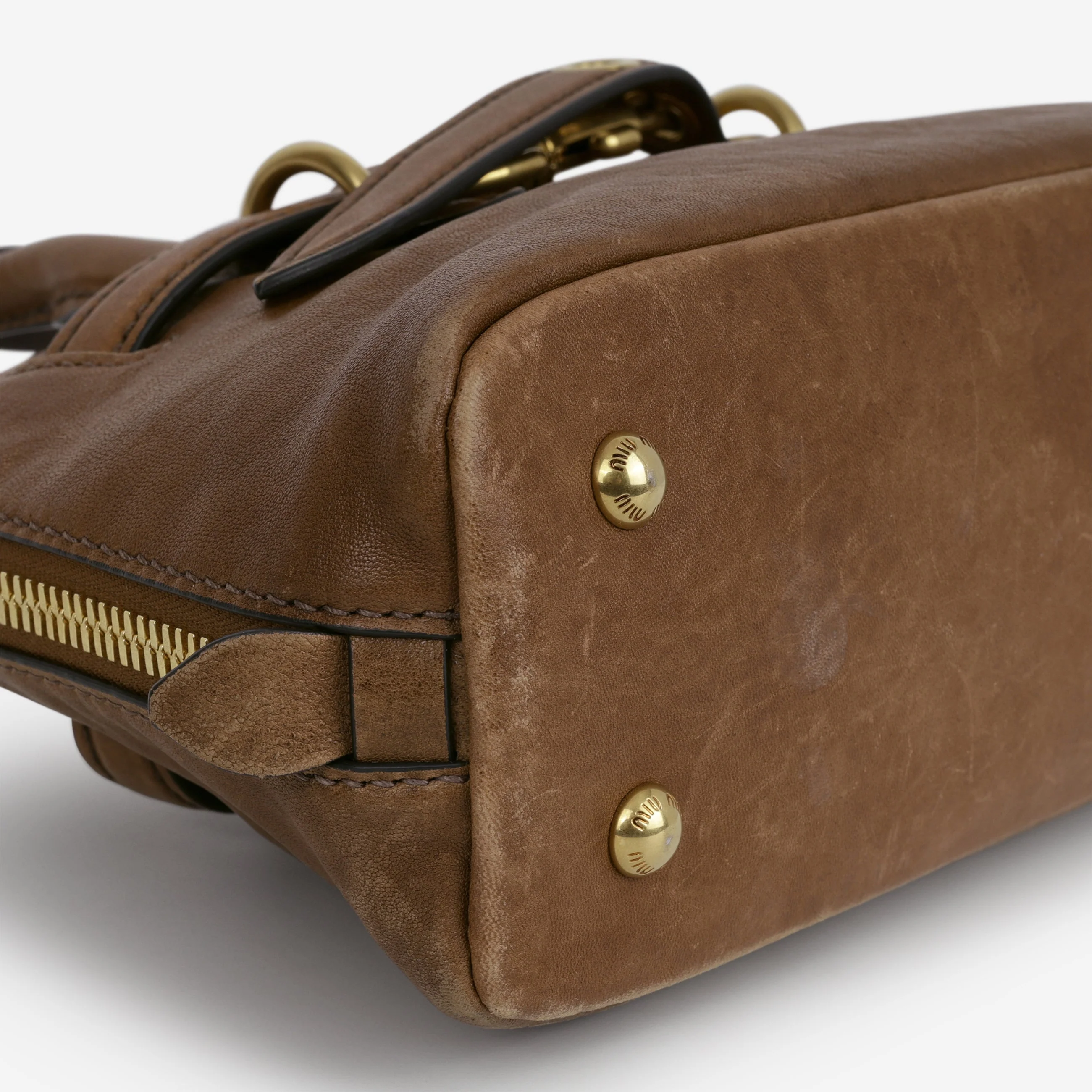 Miu Miu Small Aventure Top Handle - Oak Nappa Leather | Antique Gold Hardware - Image 5