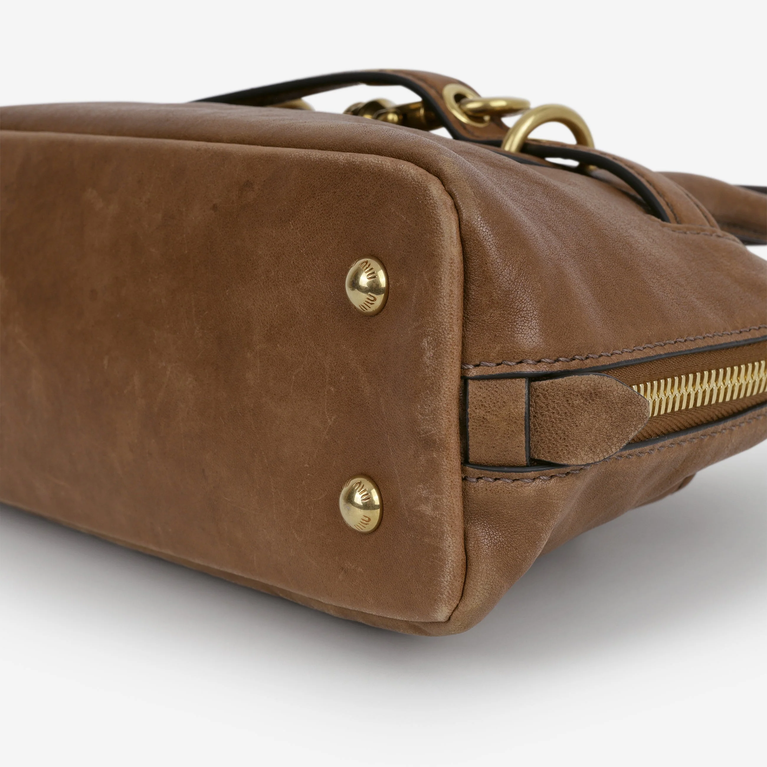 Miu Miu Small Aventure Top Handle - Oak Nappa Leather | Antique Gold Hardware - Image 6