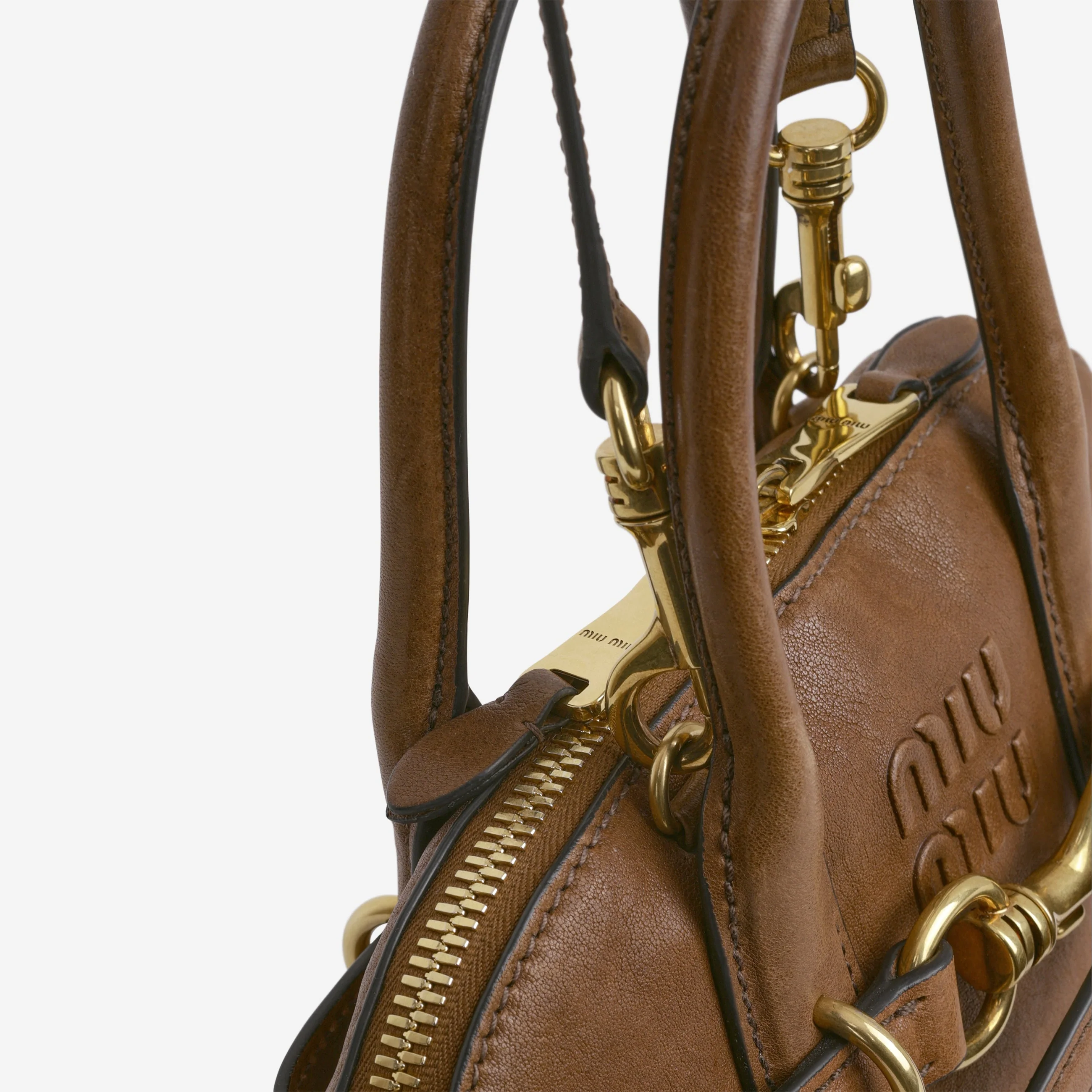 Miu Miu Small Aventure Top Handle - Oak Nappa Leather | Antique Gold Hardware - Image 7