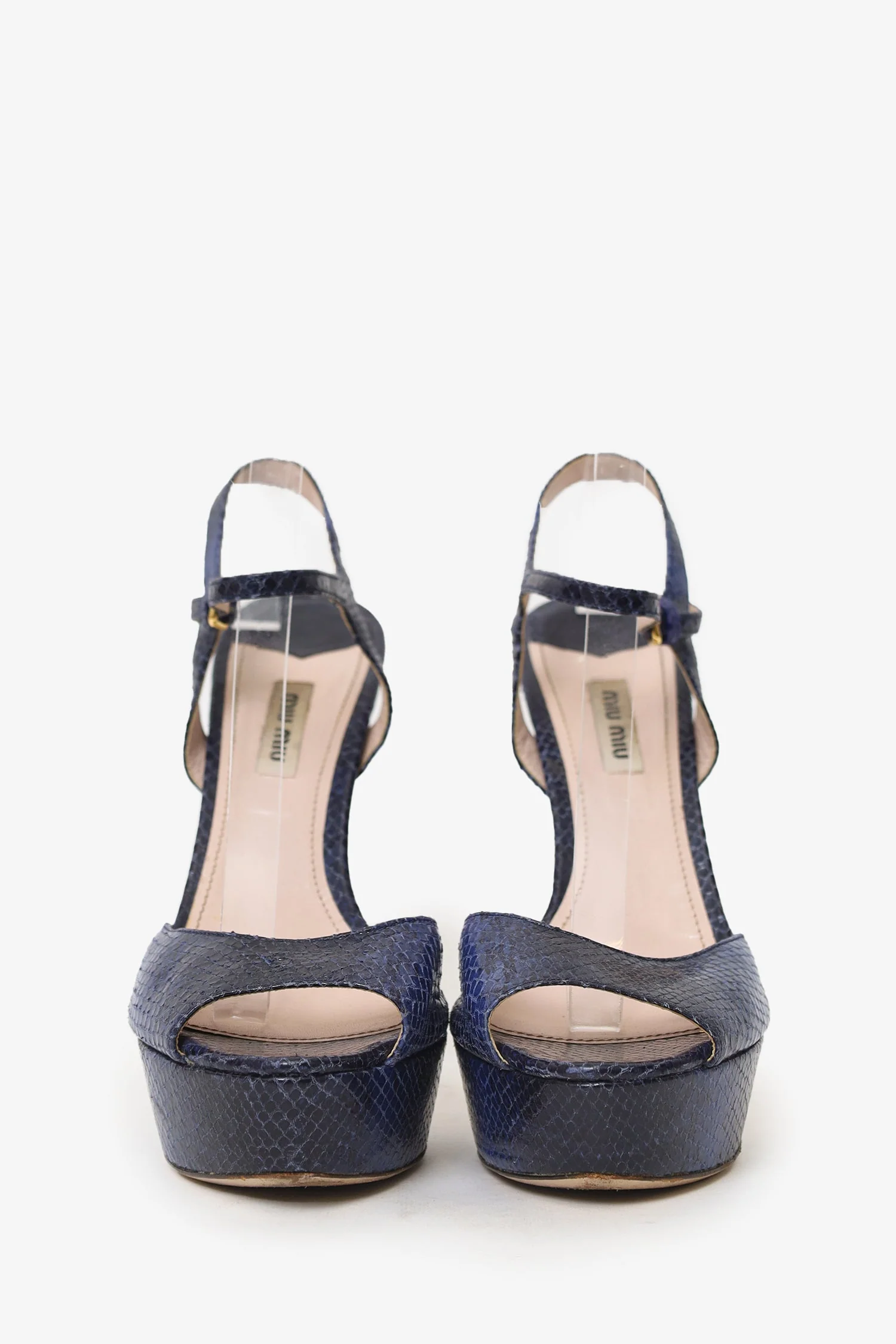 Miu Miu Navy Blue Snake Skin Platform Peep Toe Platforms Size 39 - Image 3