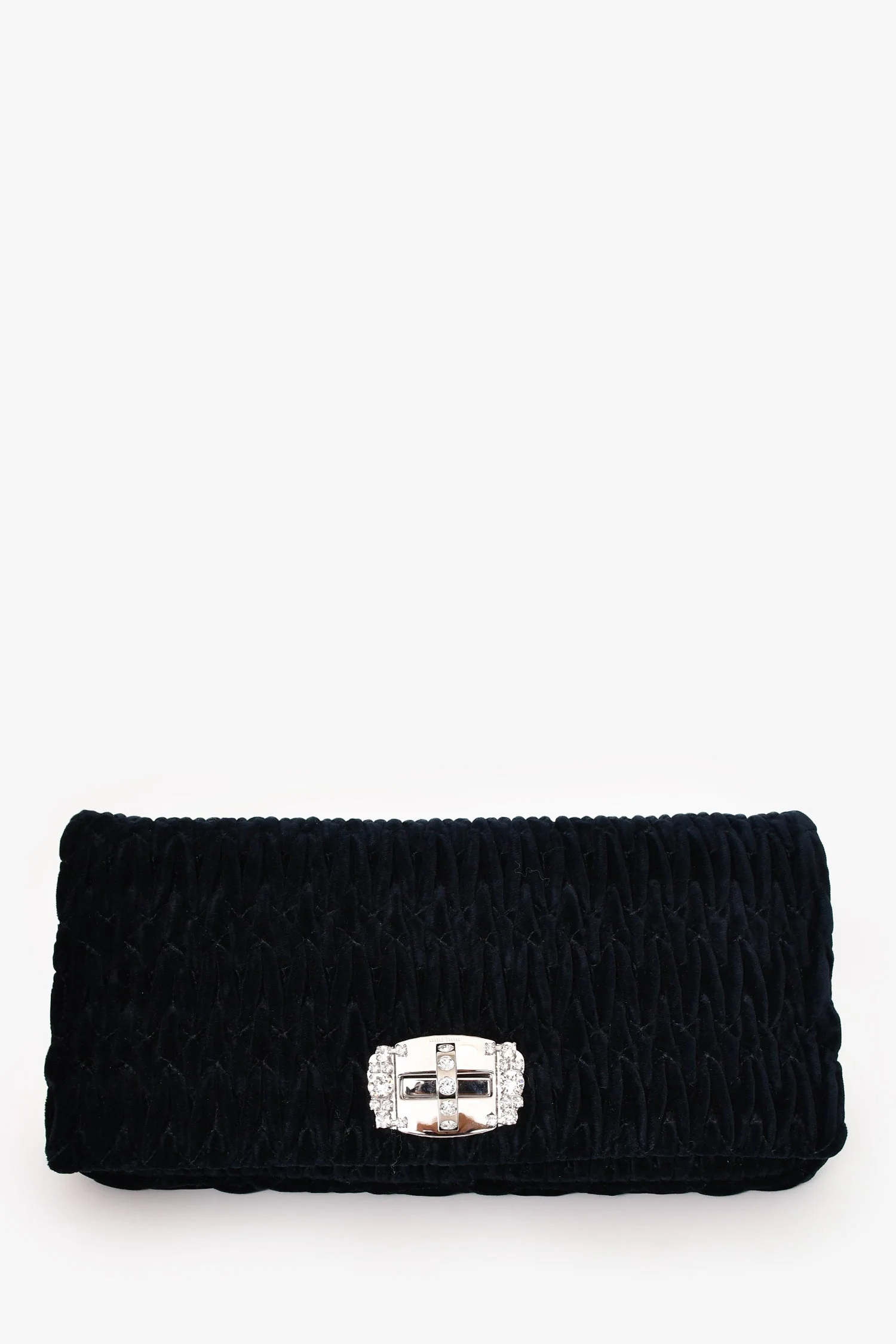 Miu Miu Navy Velvet Matelasse Crystal Flap Shoulder Bag with Strap