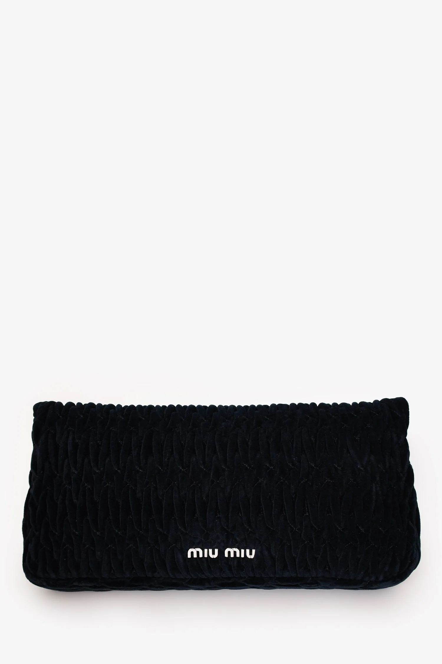 Miu Miu Navy Velvet Matelasse Crystal Flap Shoulder Bag with Strap - Image 2