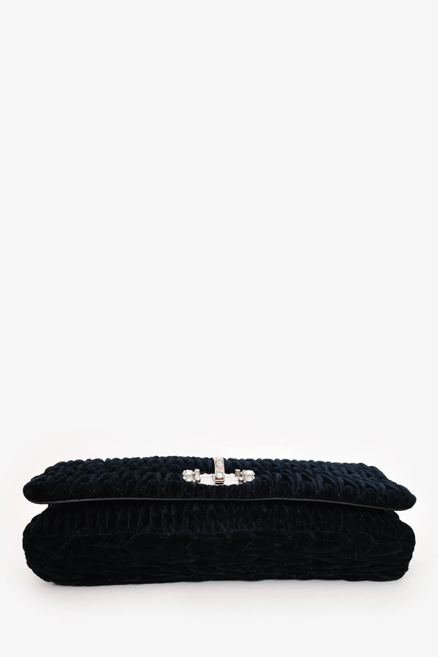 Miu Miu Navy Velvet Matelasse Crystal Flap Shoulder Bag with Strap - Image 5