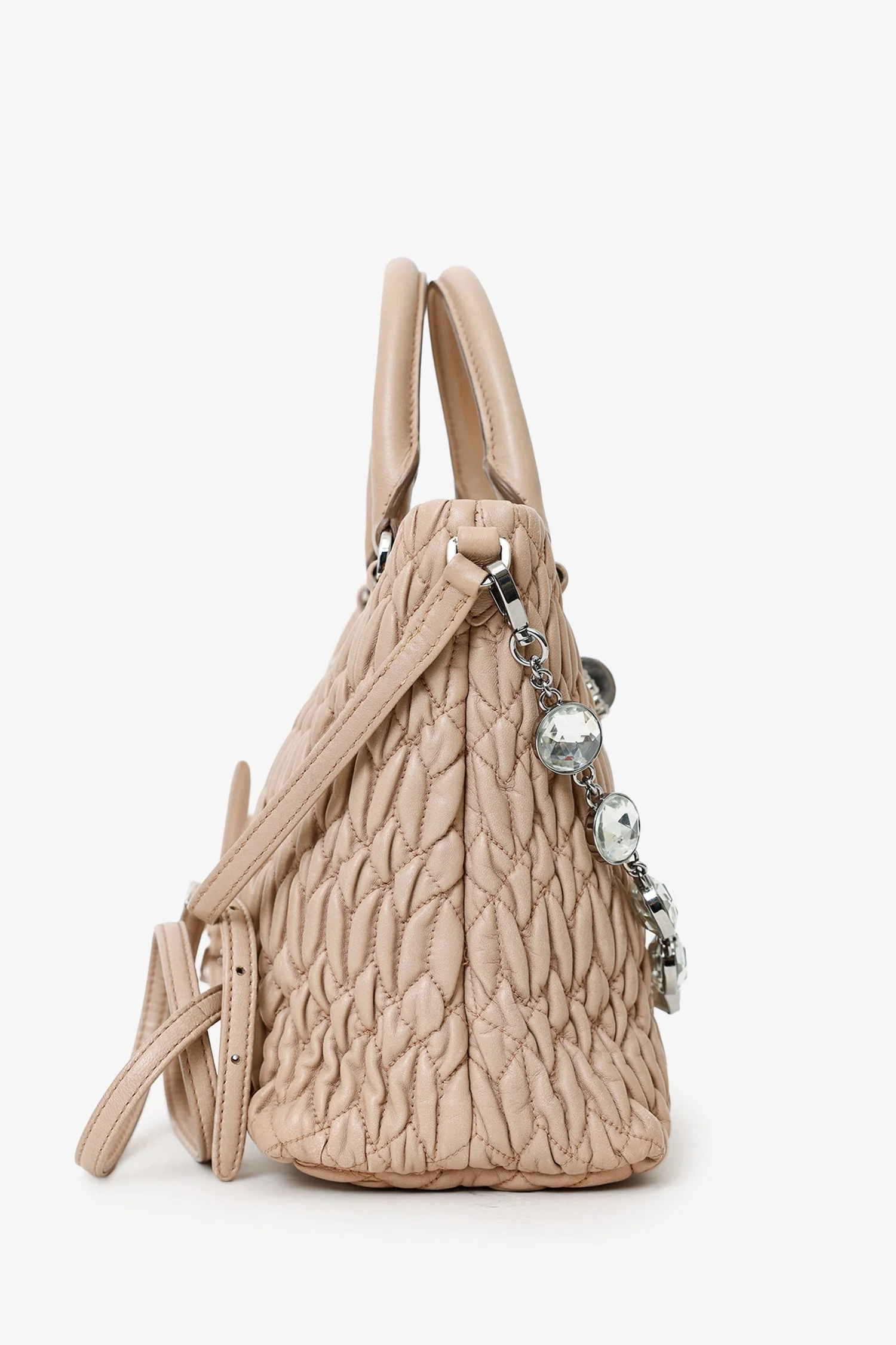 Miu Miu Nude Nappa Matelasse Leather Small Tote With Crystal Chain - Image 2