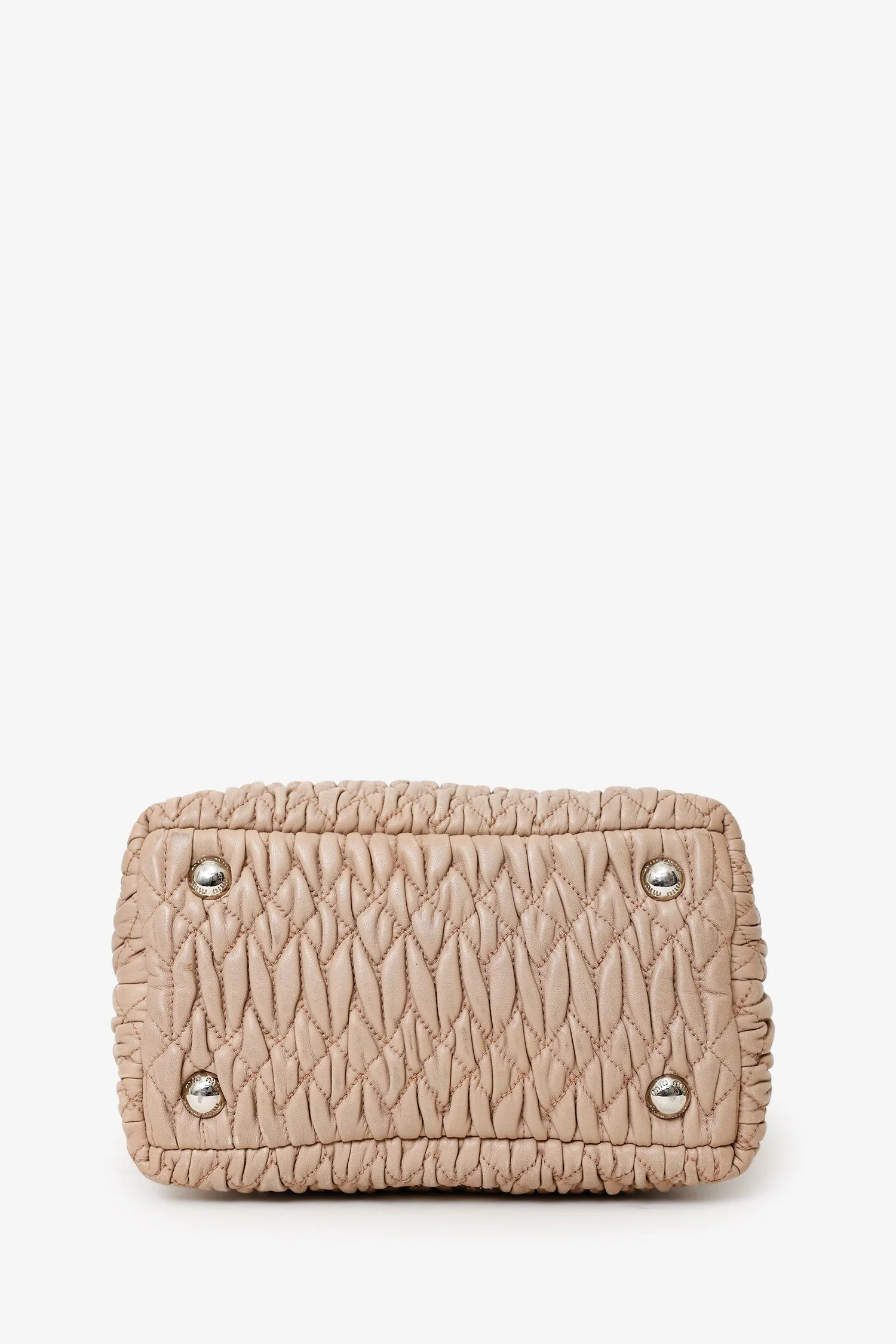 Miu Miu Nude Nappa Matelasse Leather Small Tote With Crystal Chain - Image 5
