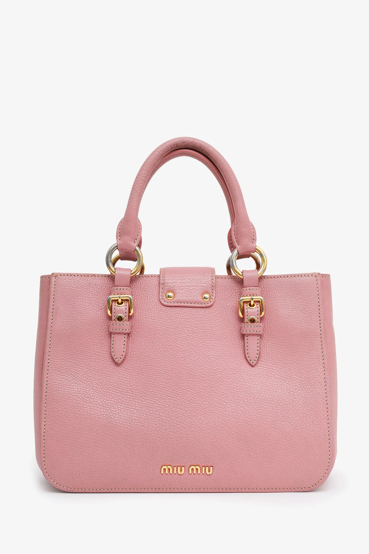 Miu Miu Pink Leather Push Lock Flap Top Handle Bag - Image 2
