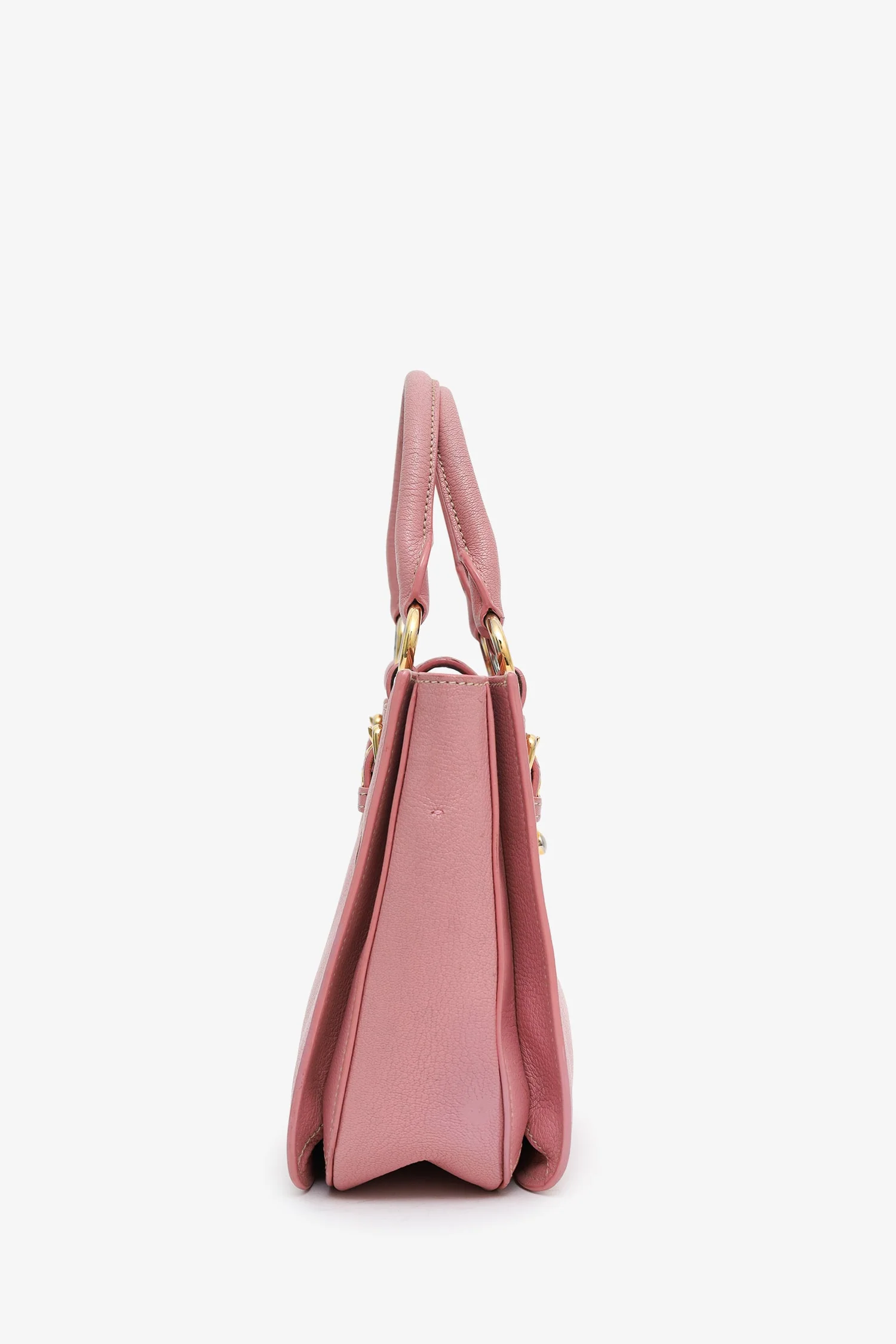 Miu Miu Pink Leather Push Lock Flap Top Handle Bag - Image 3