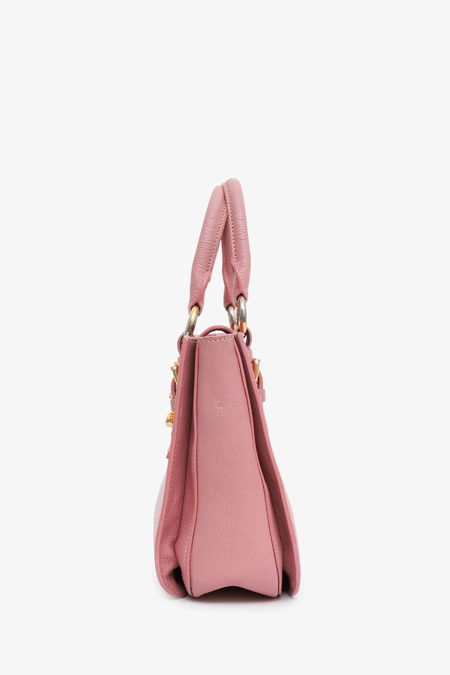 Miu Miu Pink Leather Push Lock Flap Top Handle Bag - Image 4