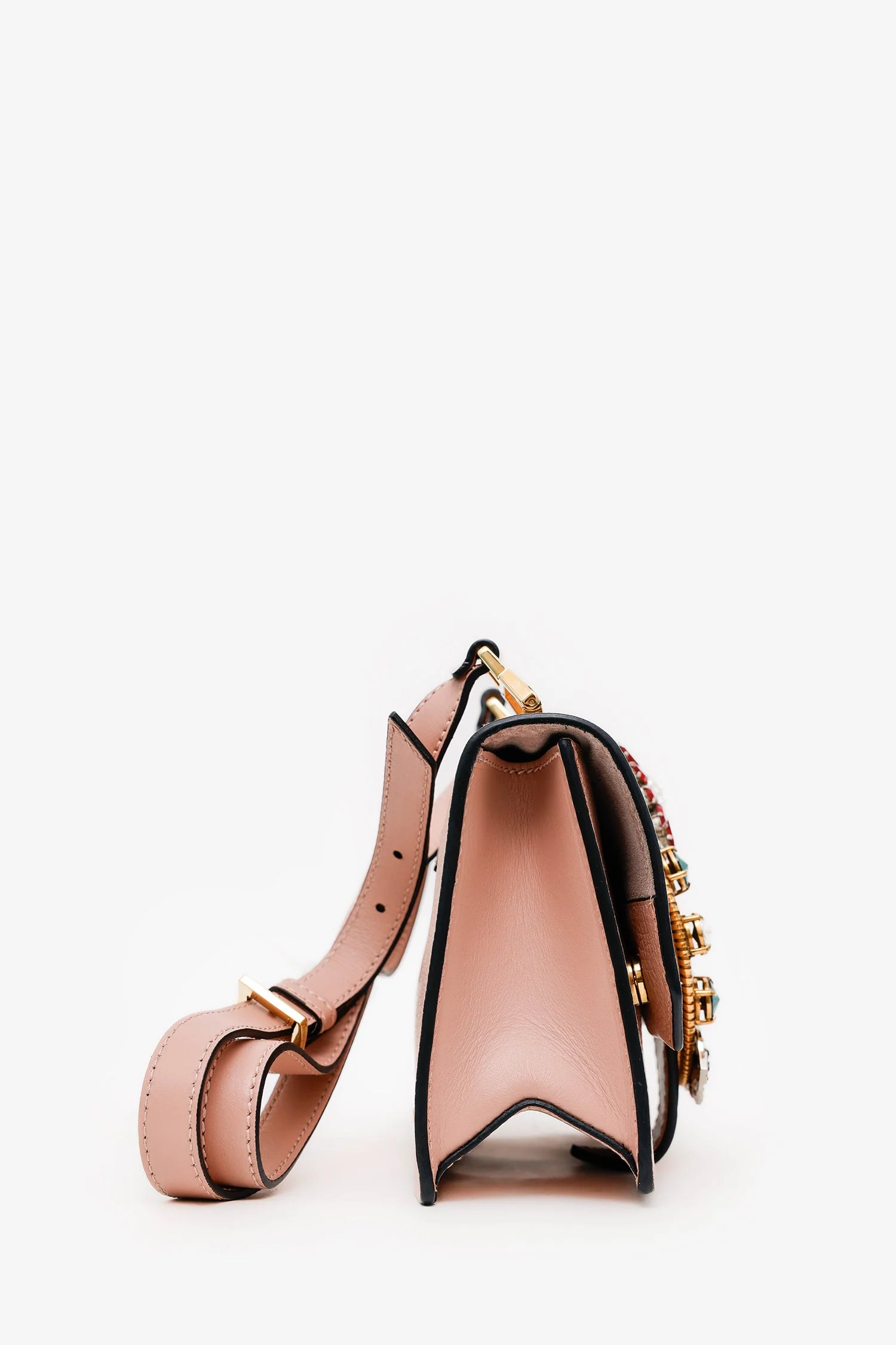 Miu Miu Pink Madras Leather Crystal Embellished Buckle Flap Shoulder Bag - Image 3