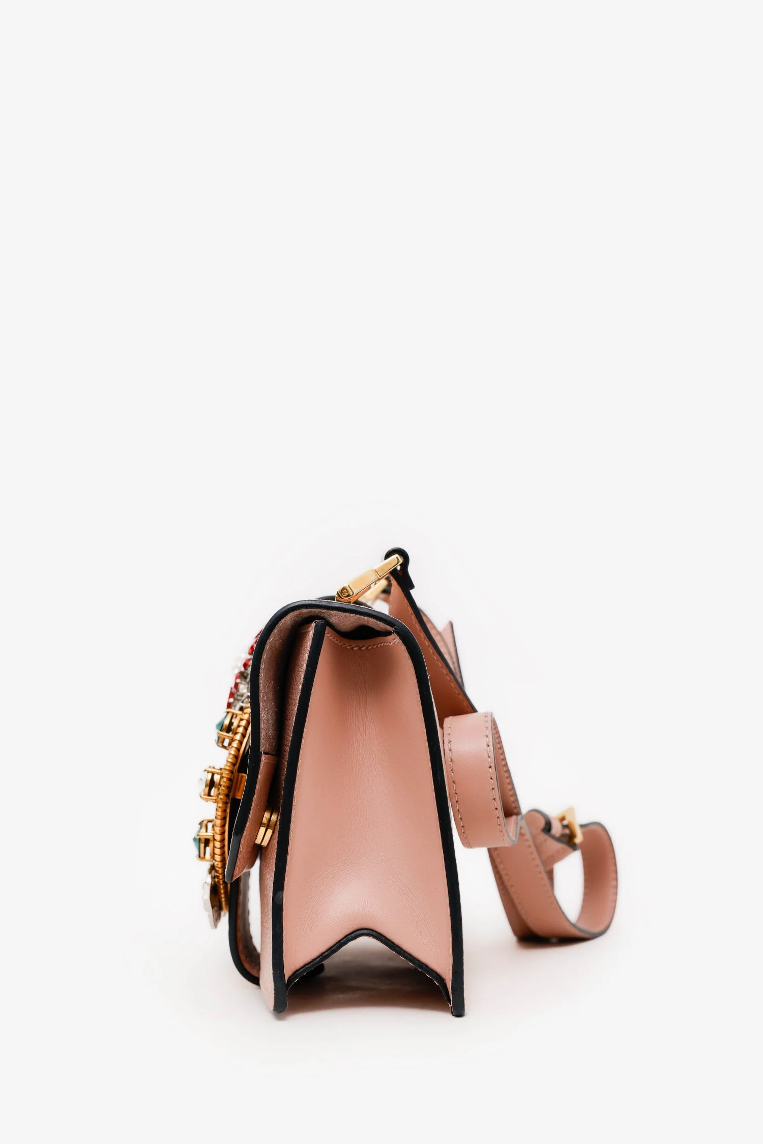 Miu Miu Pink Madras Leather Crystal Embellished Buckle Flap Shoulder Bag - Image 4