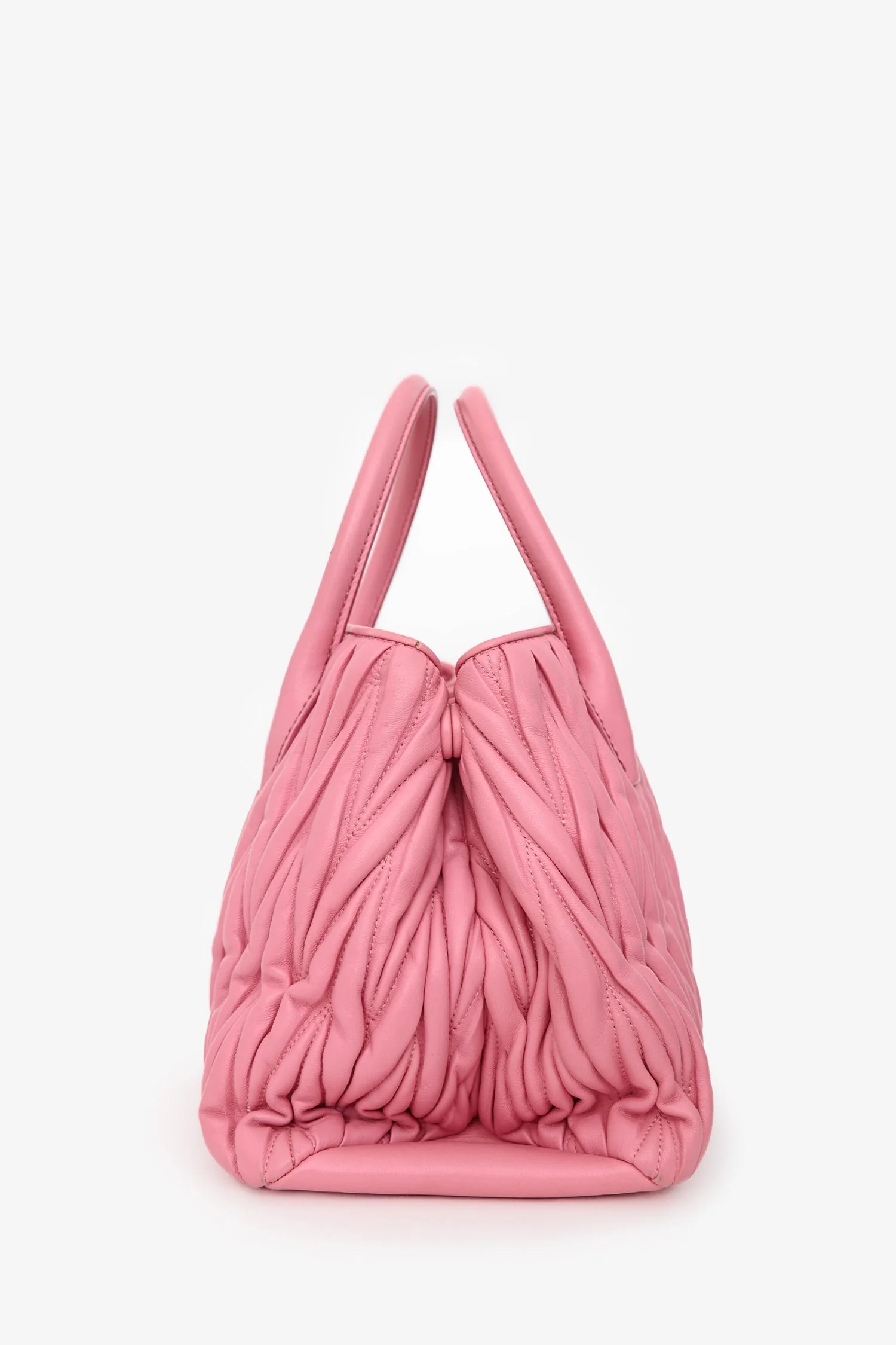 Miu Miu Pink Matelasse Leather Small Tote Bag with Strap - Image 3