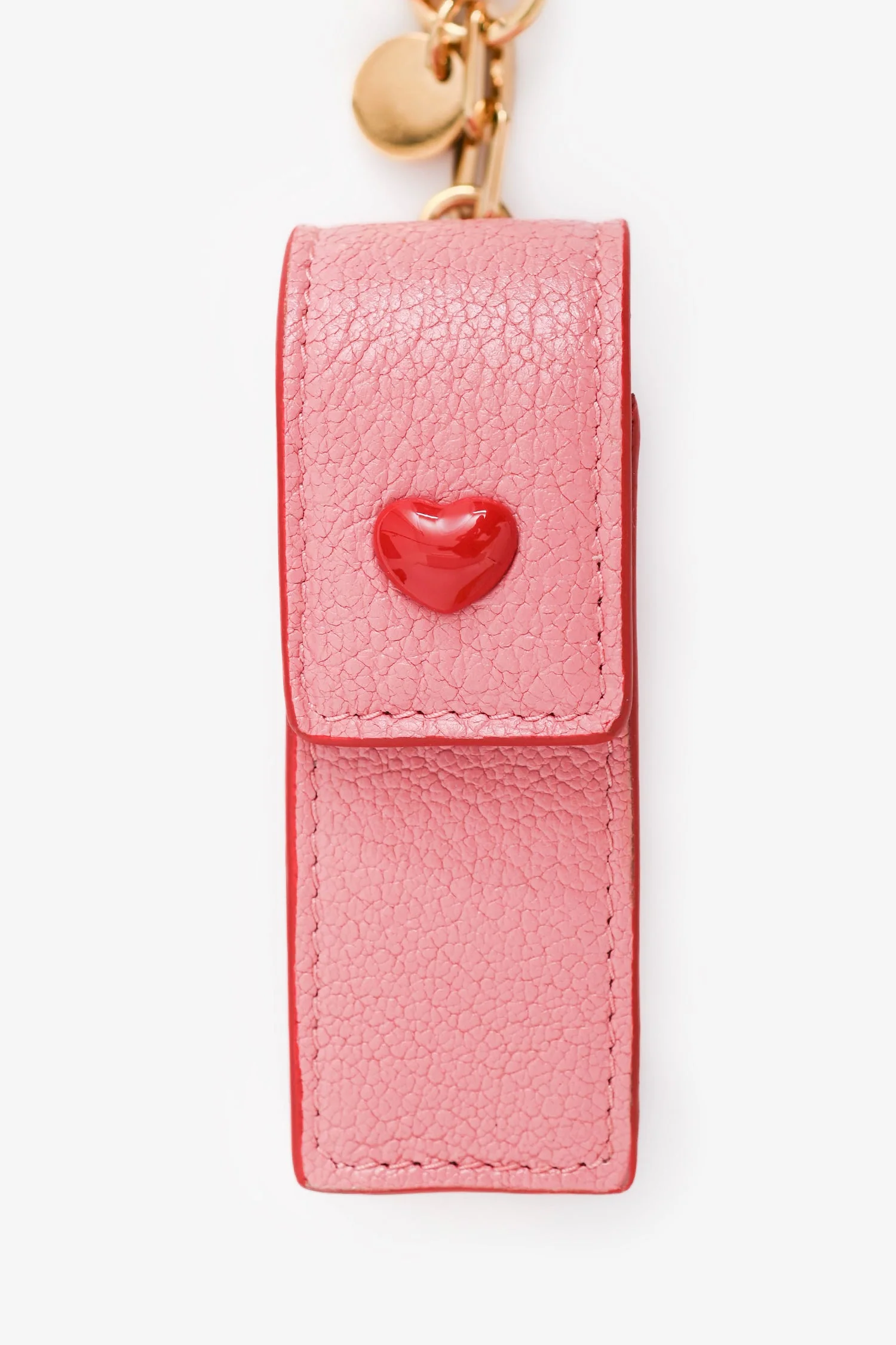 Miu Miu Pink/Red Leather Lipstick + Mirror Keychain - Image 3