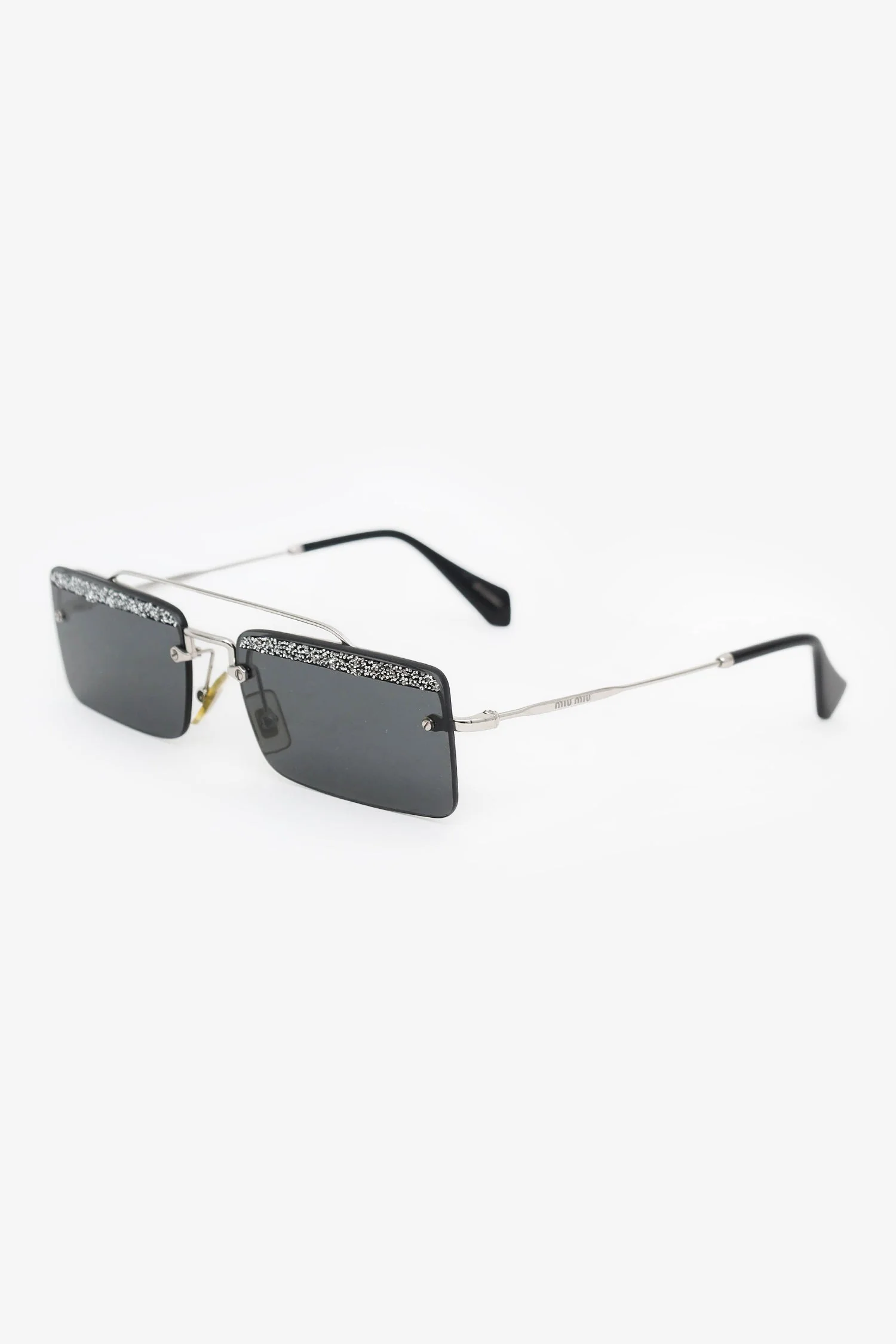 Miu Miu Silver Frame Embellished Skinny Square Sunglasses - Image 2