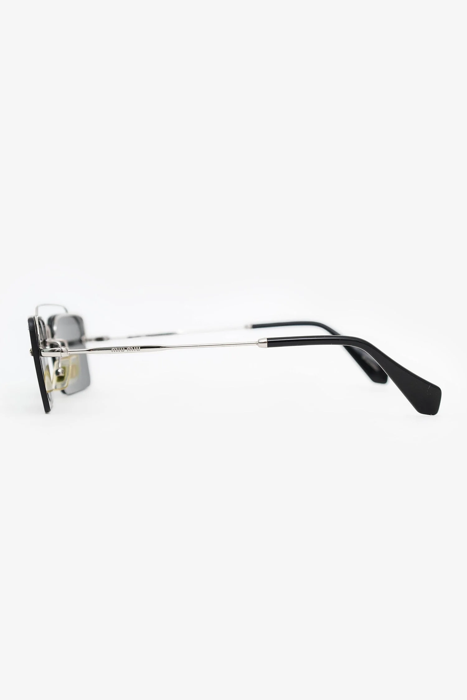 Miu Miu Silver Frame Embellished Skinny Square Sunglasses - Image 3