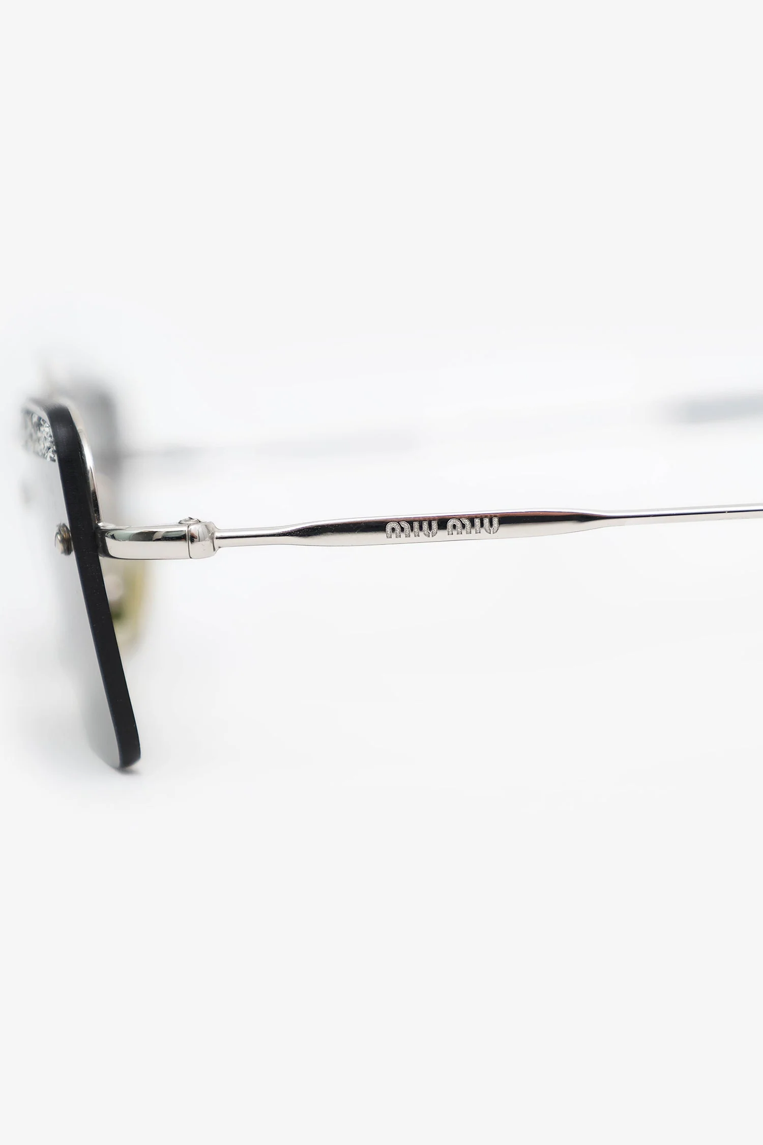 Miu Miu Silver Frame Embellished Skinny Square Sunglasses - Image 4