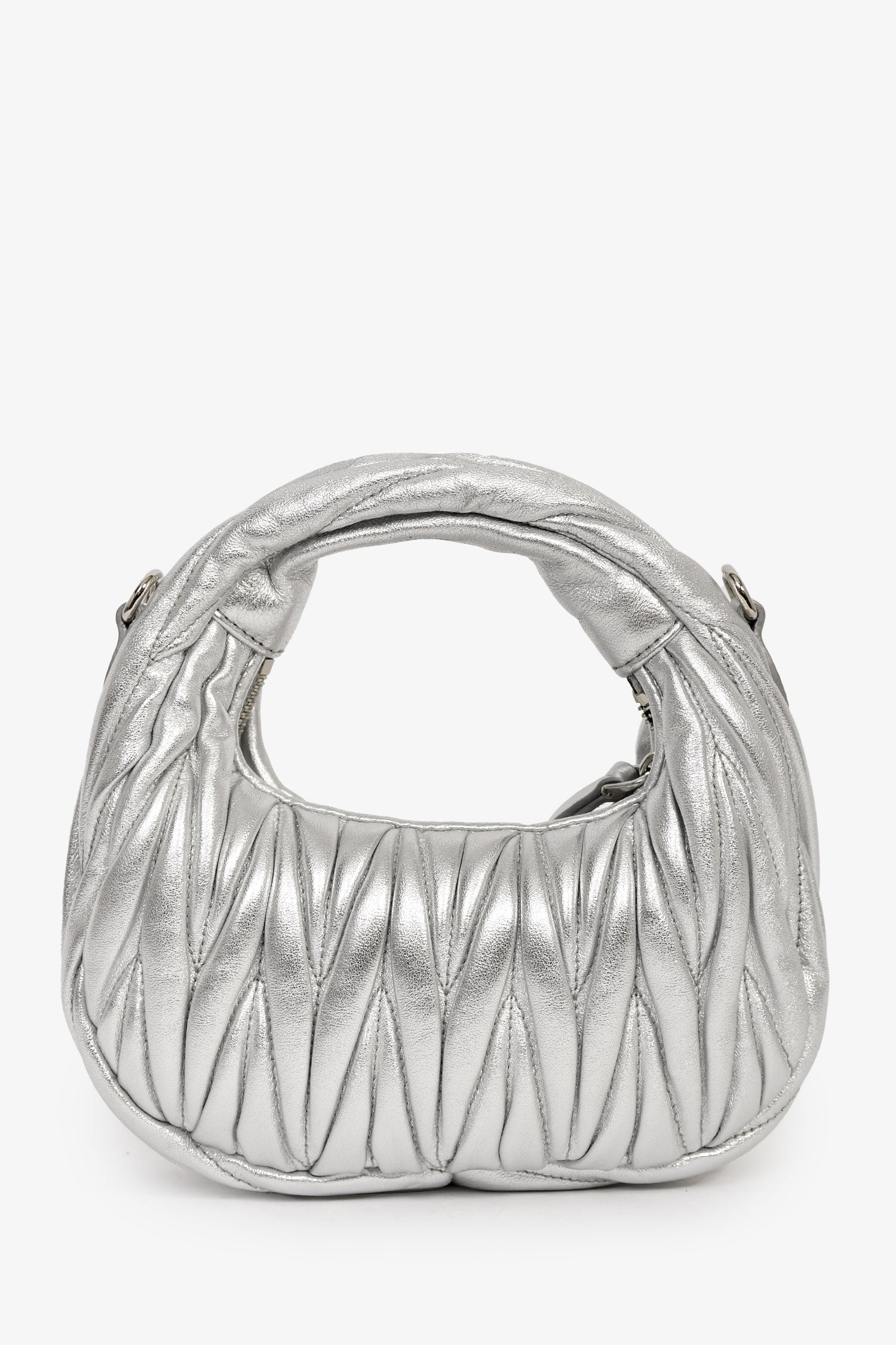 Miu Miu Silver Leather 'Wander Matelassé' Bag - Image 2