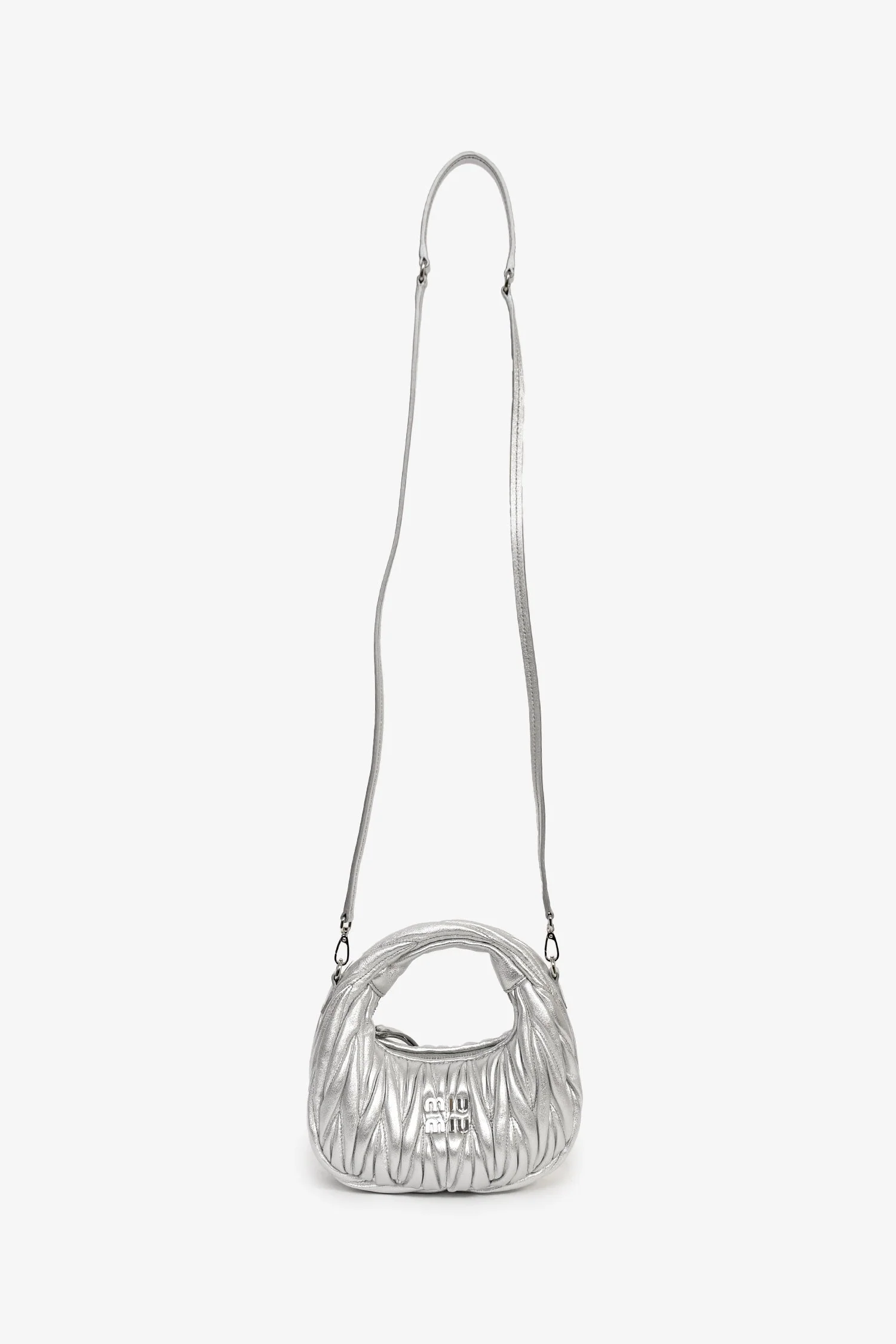 Miu Miu Silver Leather 'Wander Matelassé' Bag - Image 7