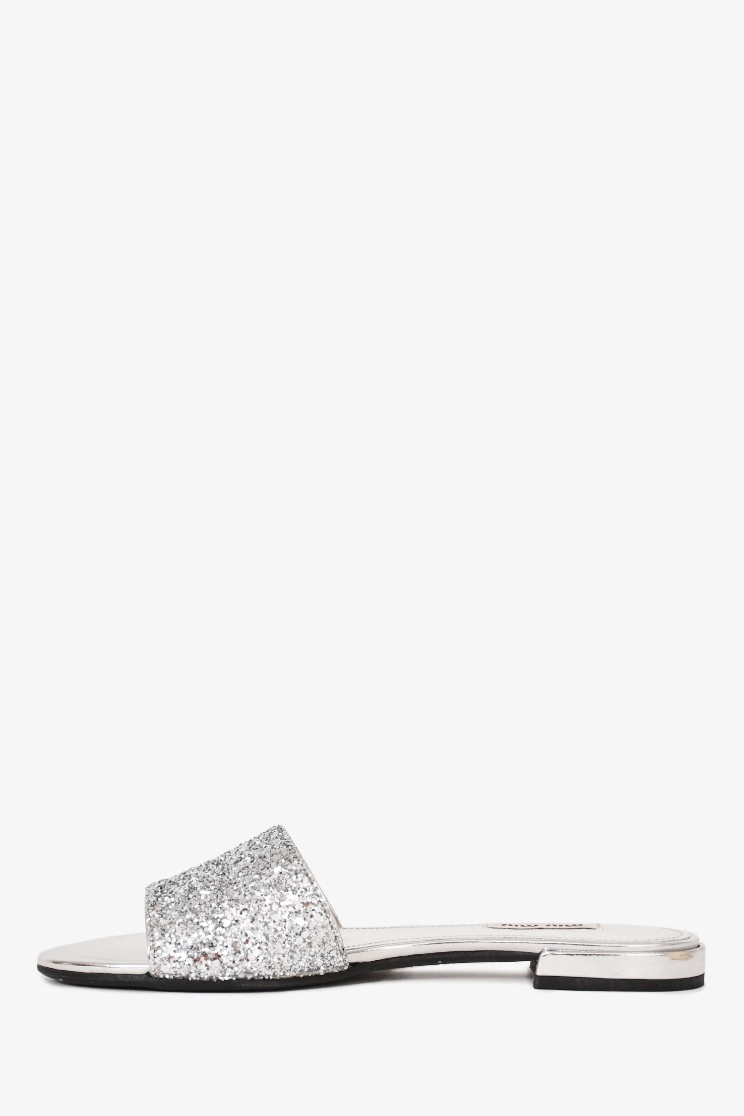 Miu Miu Silver Metallic Leather Glittered Slides Size 36 - Image 5