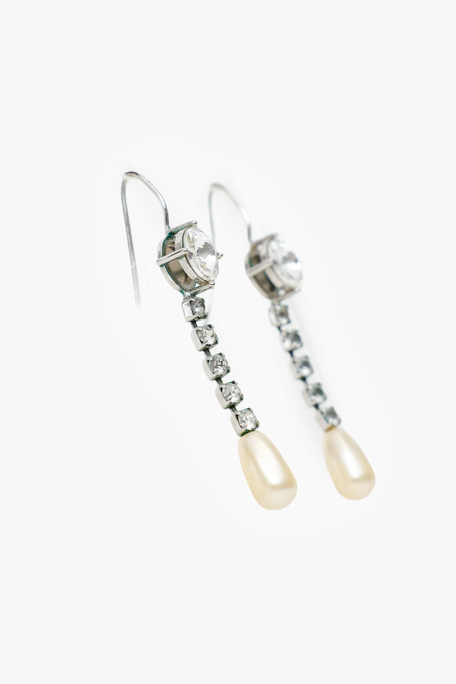 Miu Miu Silver-tone Crystal Faux Pearl Drop Earrings - Image 3