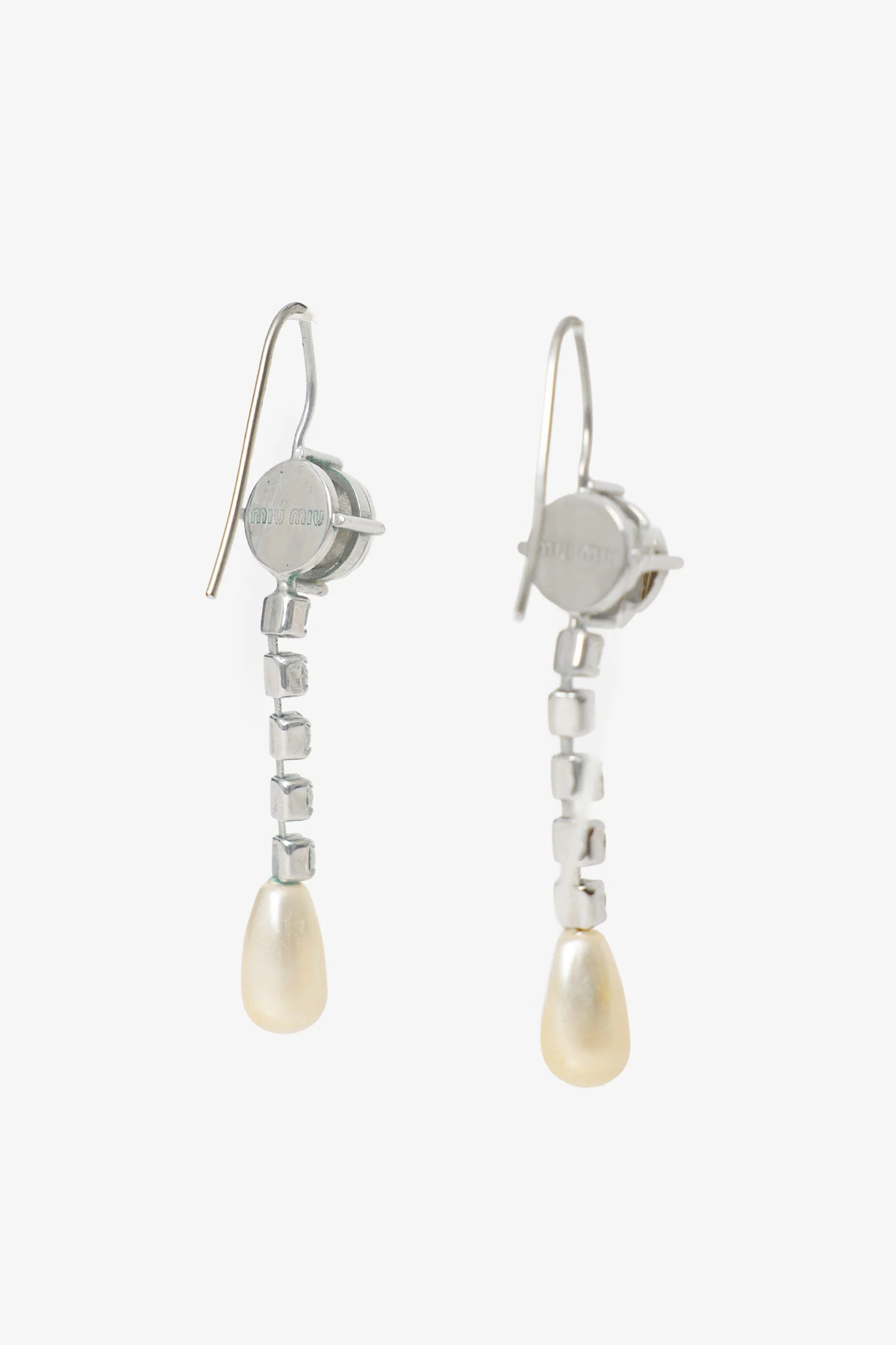Miu Miu Silver-tone Crystal Faux Pearl Drop Earrings - Image 4