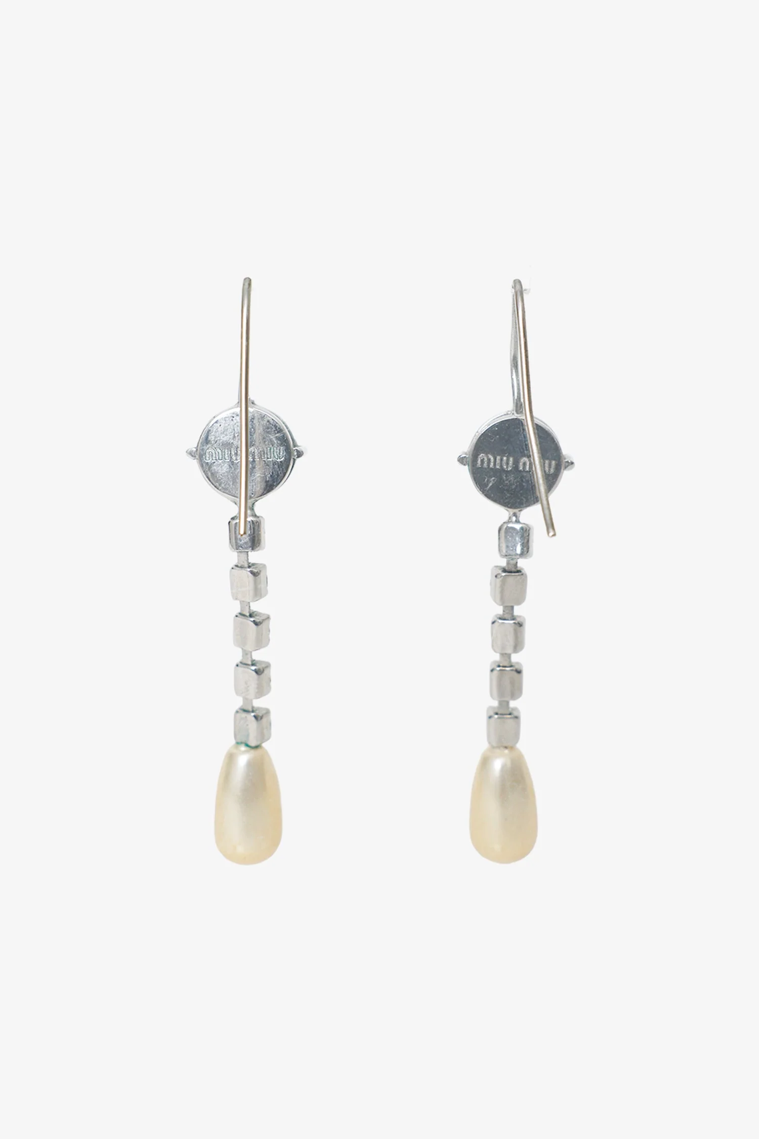Miu Miu Silver-tone Crystal Faux Pearl Drop Earrings - Image 5