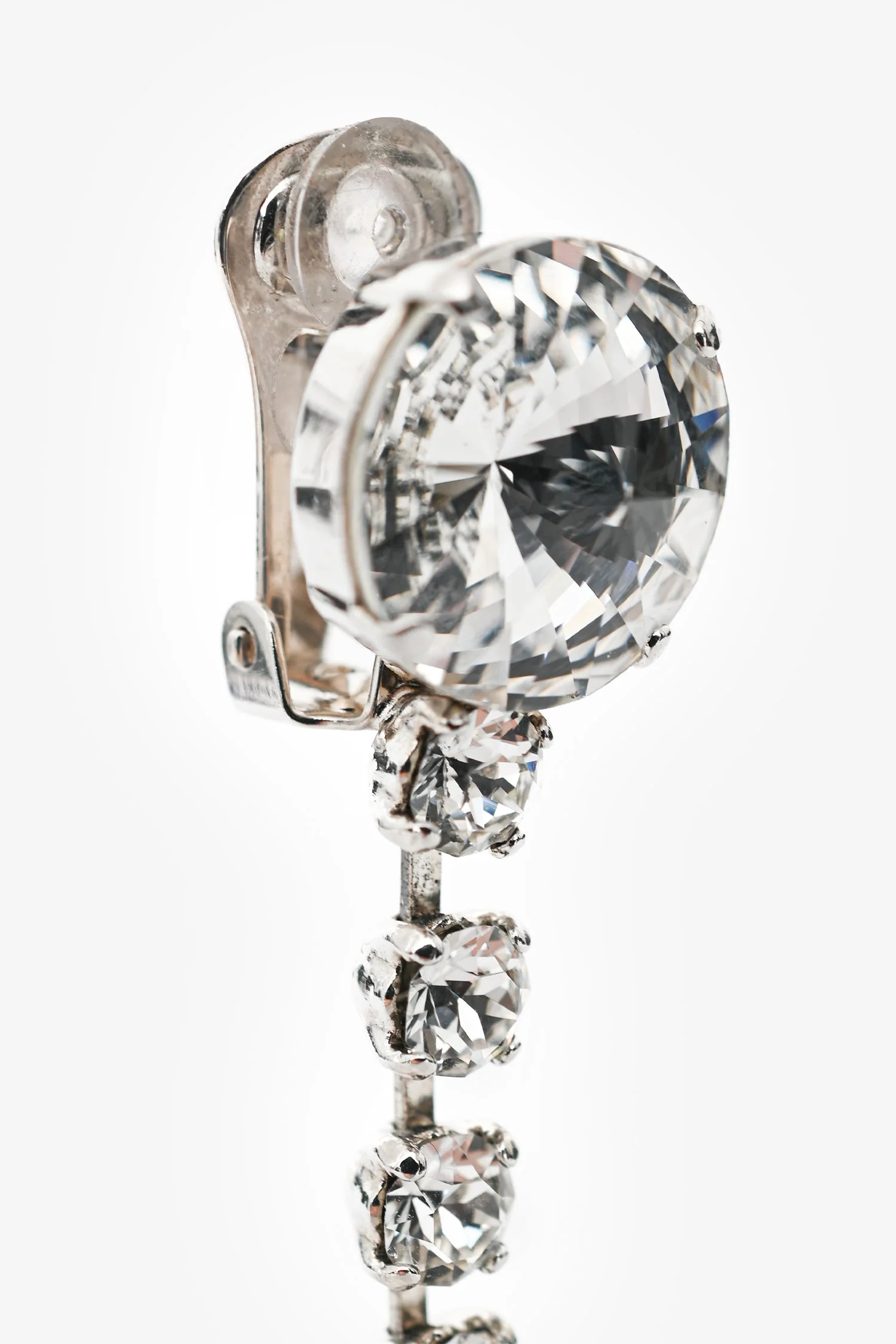 Miu Miu Silver Tone Rhinestone Crystal Pearl Long Drop Earrings - Image 3