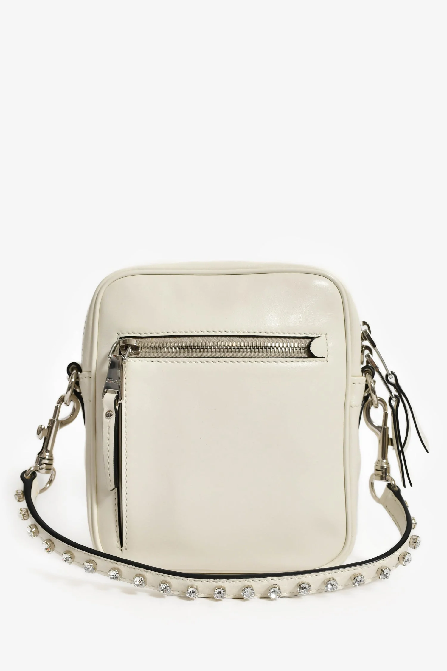 Miu Miu White Leather Crystal Embellished Top Handle - Image 2