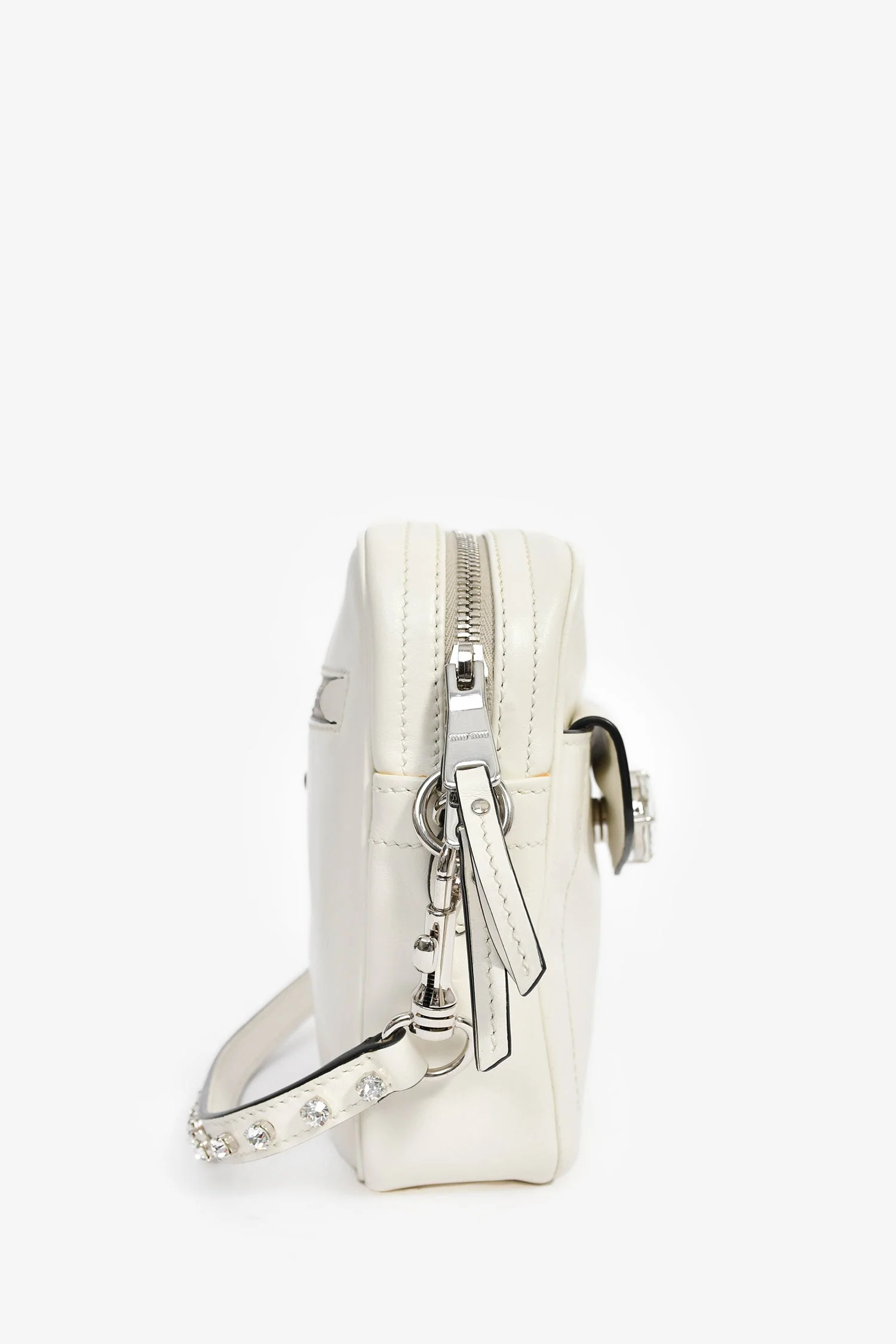 Miu Miu White Leather Crystal Embellished Top Handle - Image 3