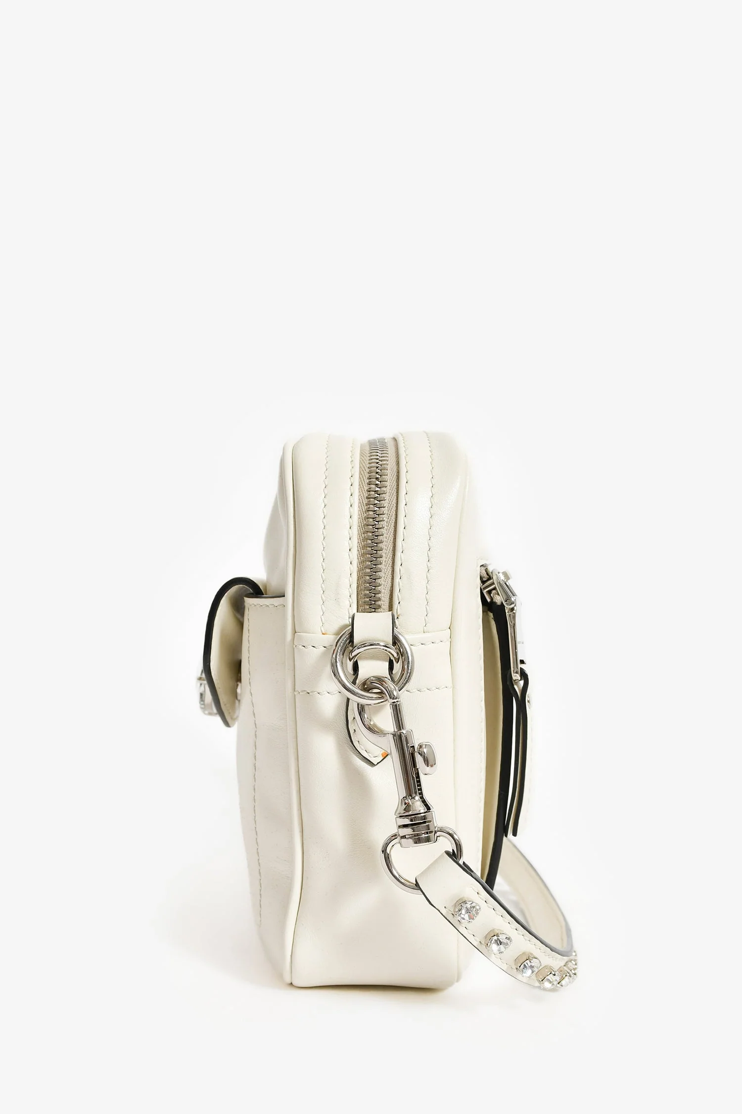 Miu Miu White Leather Crystal Embellished Top Handle - Image 4