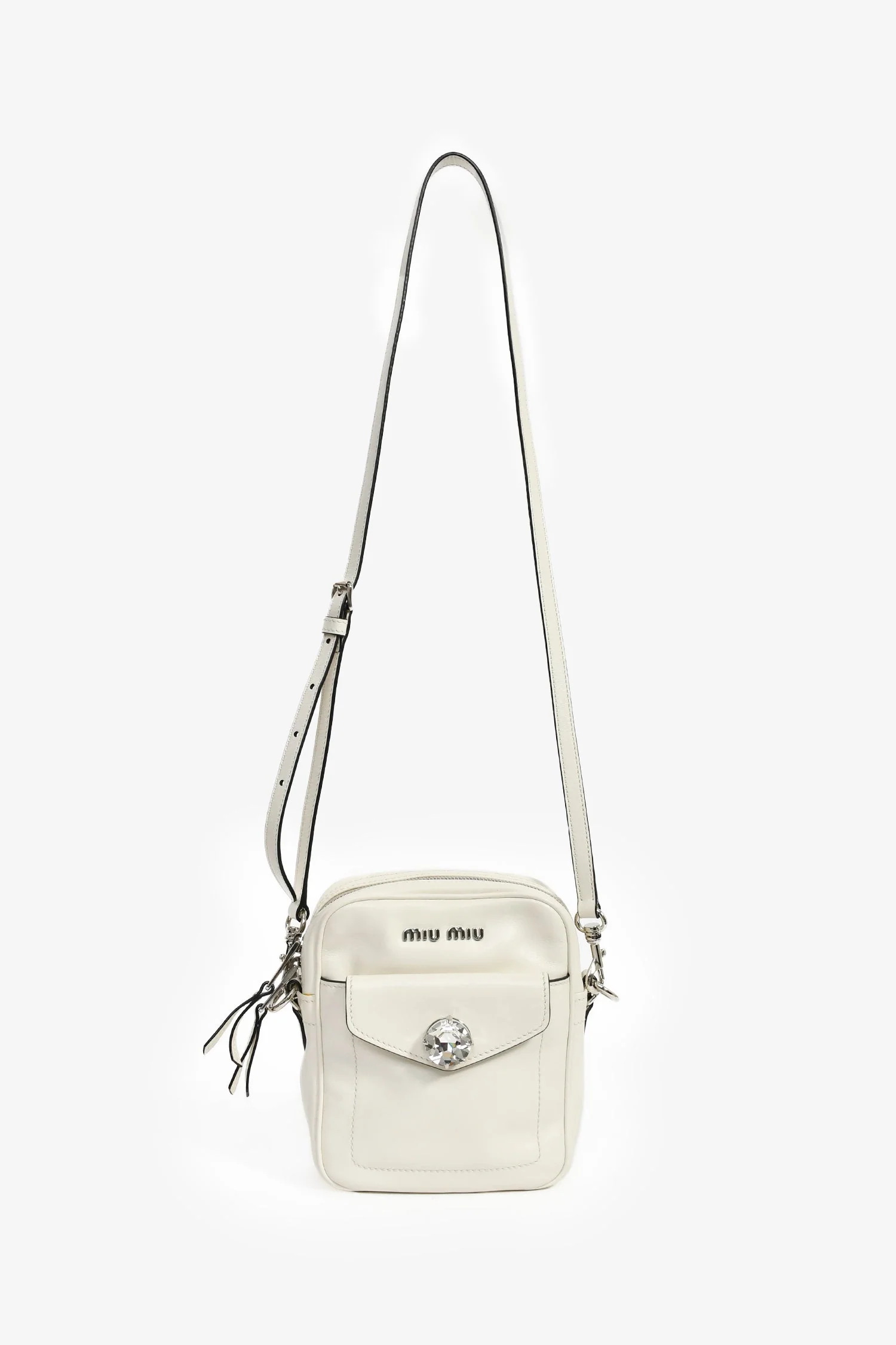 Miu Miu White Leather Crystal Embellished Top Handle - Image 8
