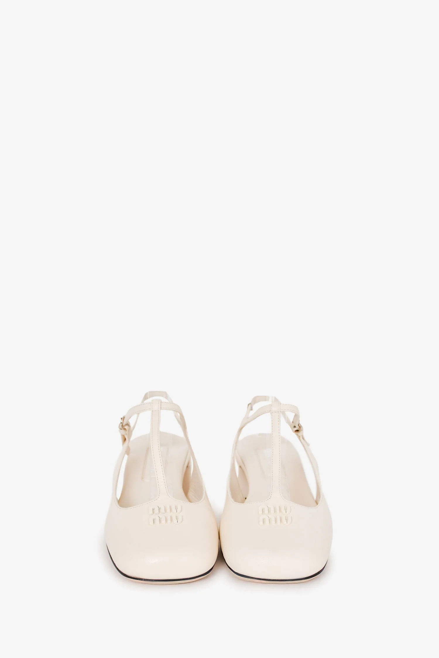 Miu Miu White Leather Logo Mary Jane Style Flats Size 36 - Image 3