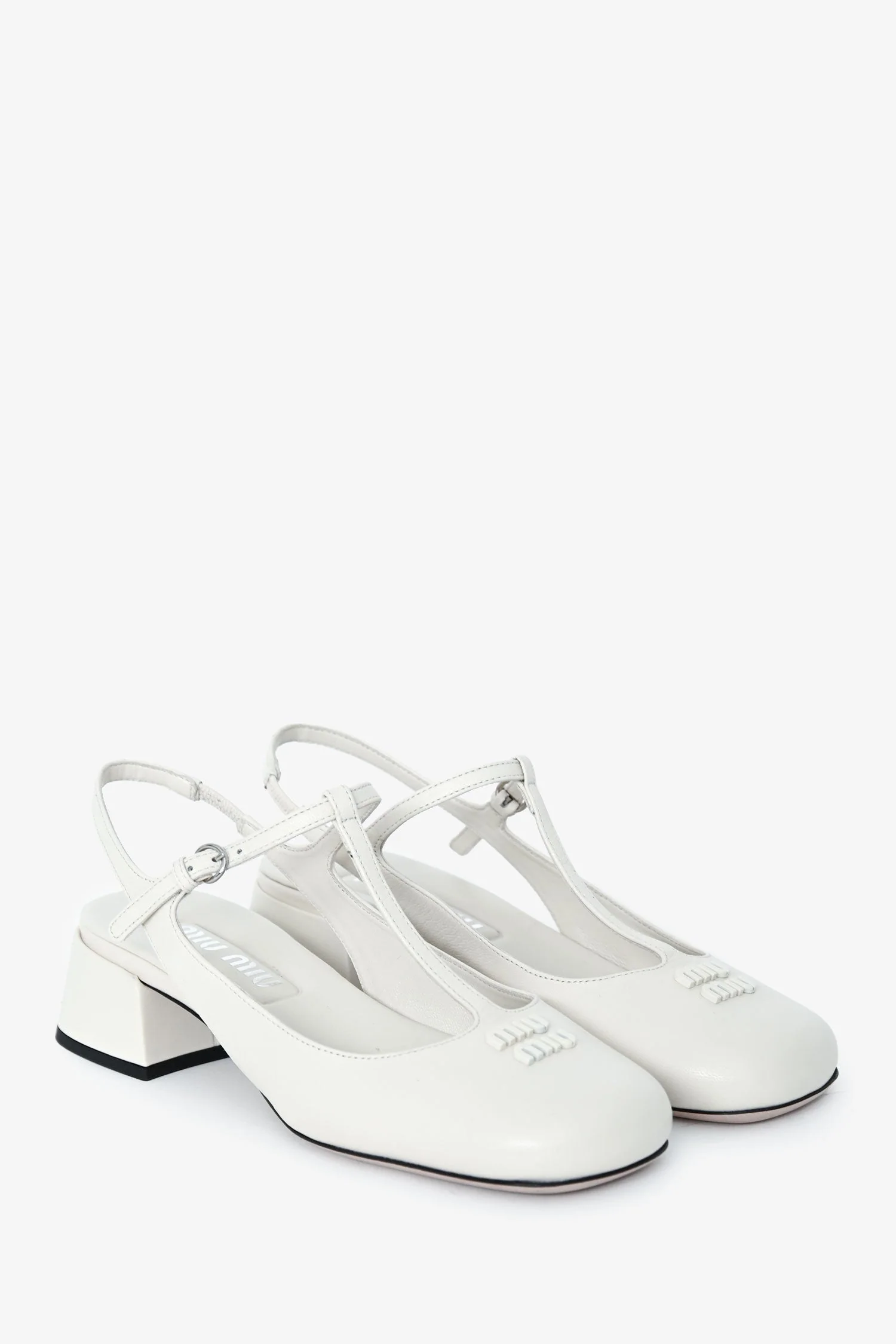 Miu Miu White Leather Mary Jane Flats Size 35 - Image 2