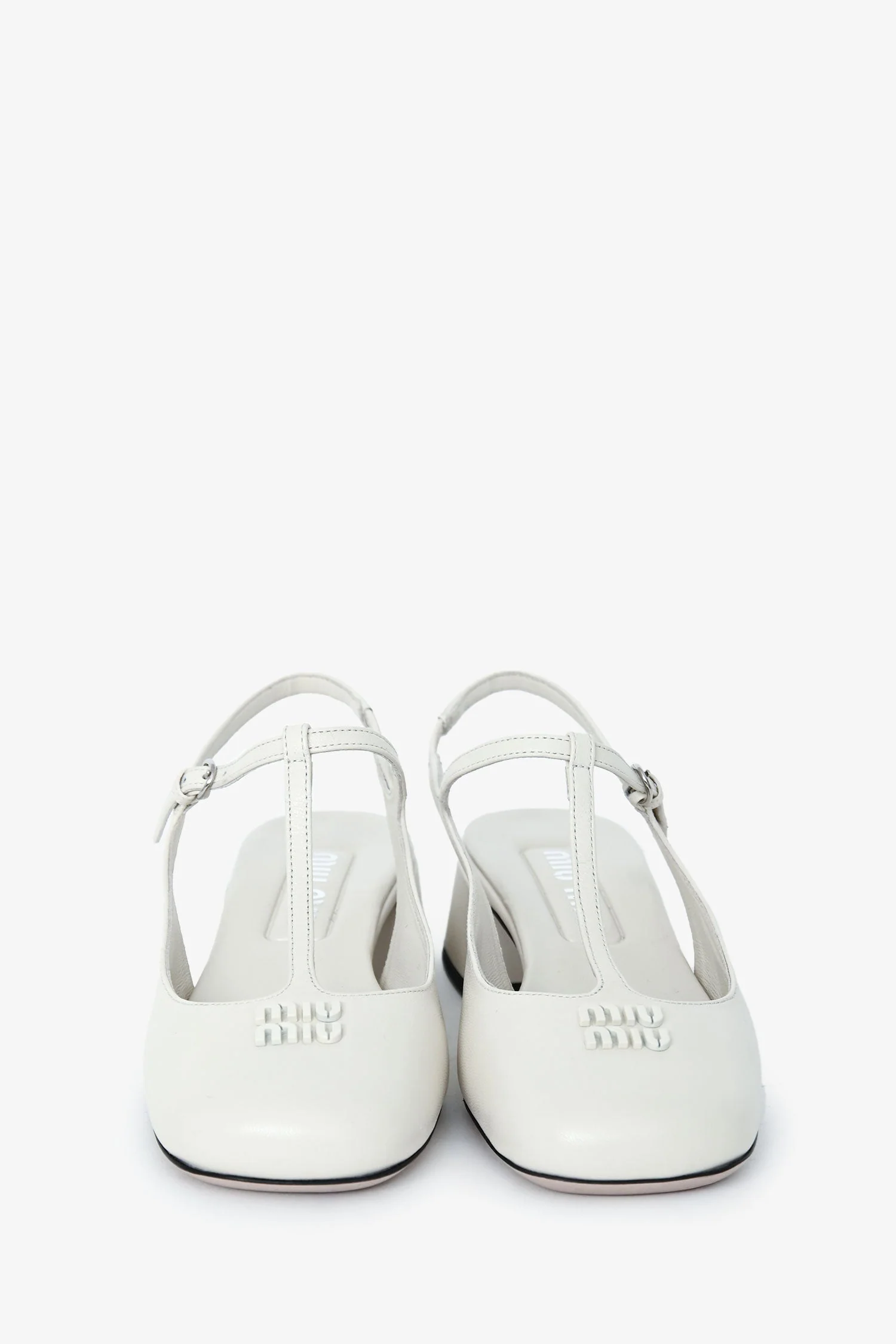 Miu Miu White Leather Mary Jane Flats Size 35 - Image 3