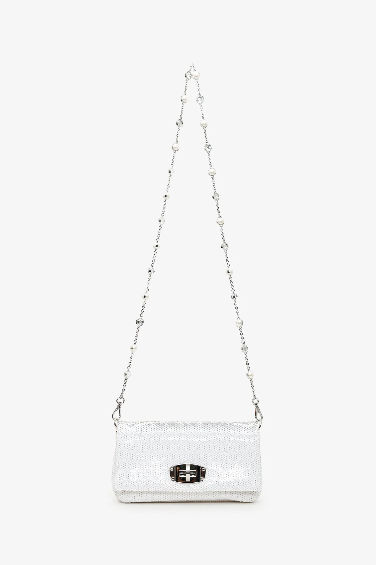 Miu Miu White Sequin Pearl Crystal Embellished Crossbody Bag - Image 6