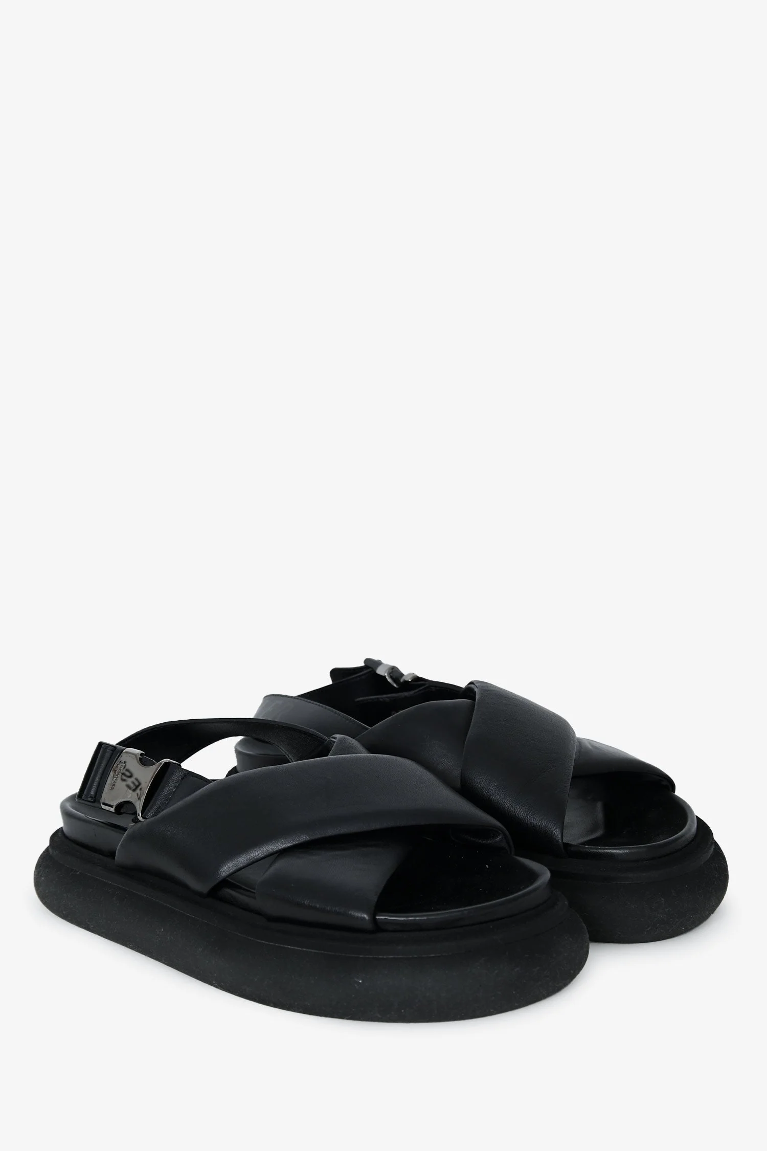 Moncler Black Leather Cross Strap Sandals Size 37 - Image 2
