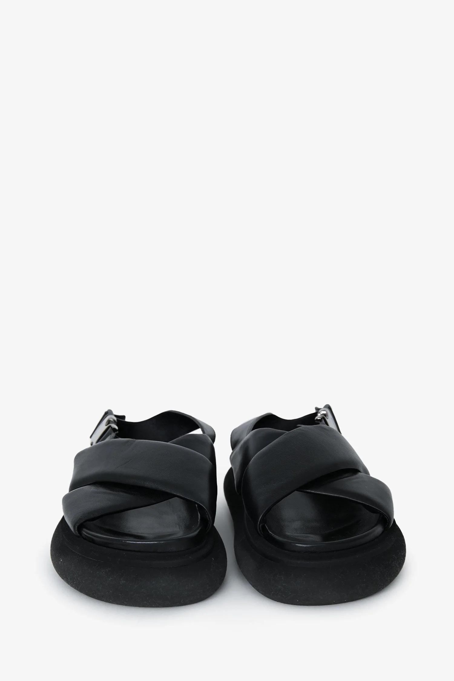 Moncler Black Leather Cross Strap Sandals Size 37 - Image 3