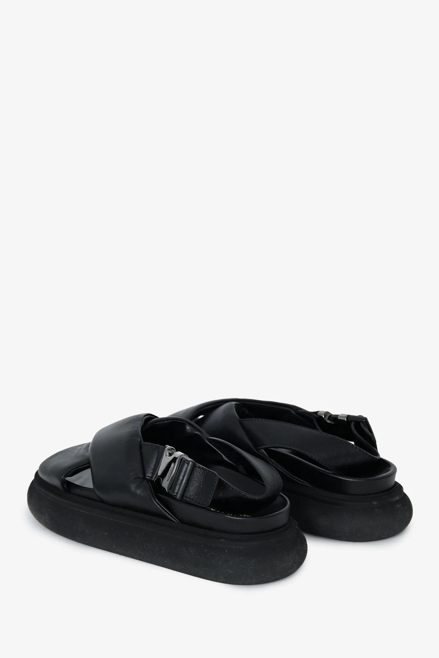 Moncler Black Leather Cross Strap Sandals Size 37 - Image 4