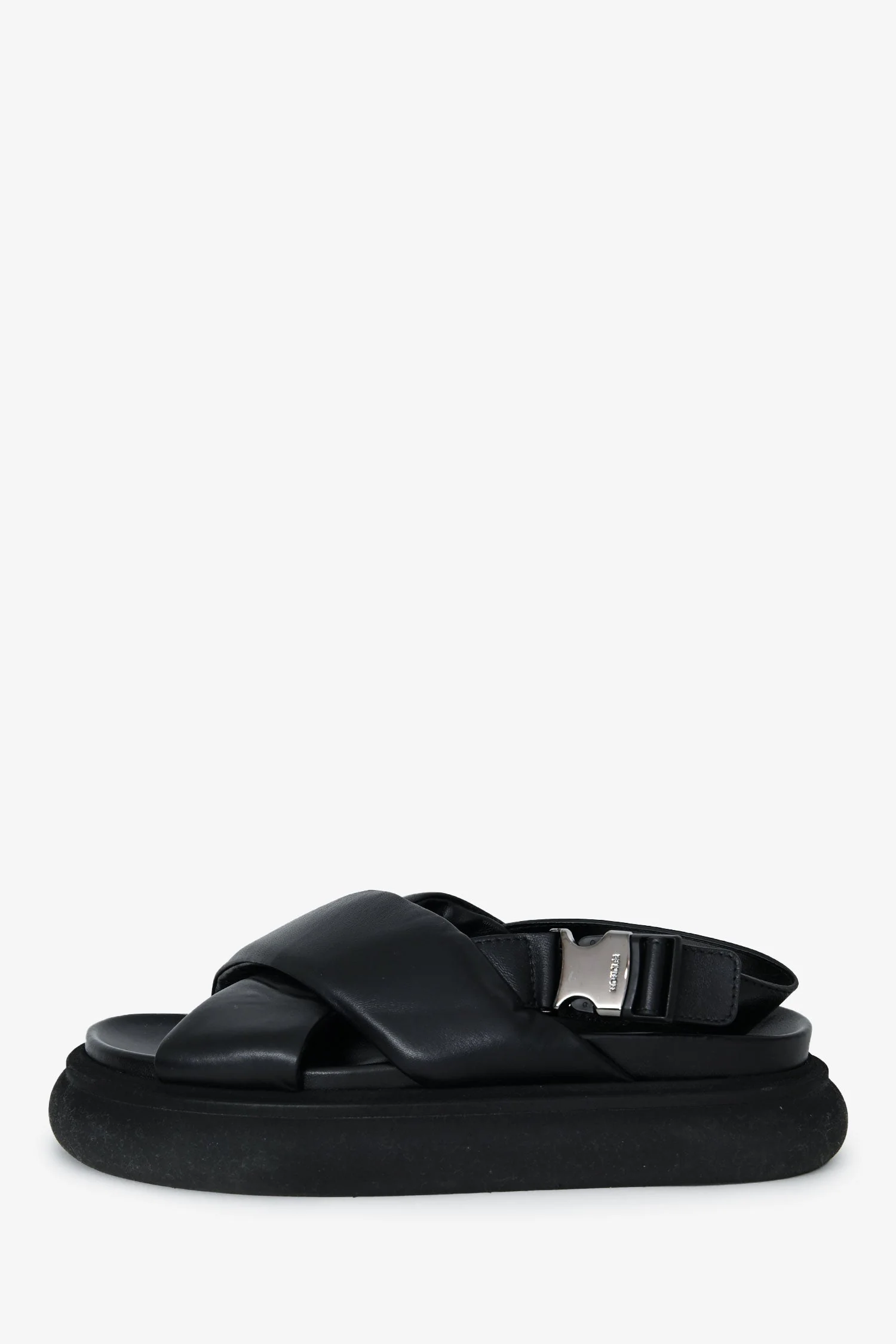 Moncler Black Leather Cross Strap Sandals Size 37 - Image 5