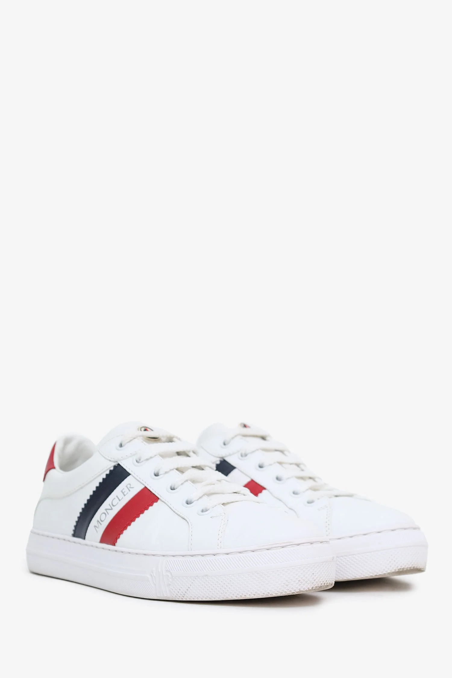 Moncler White/Red Leather Low Top Sneakers Size 37 - Image 2