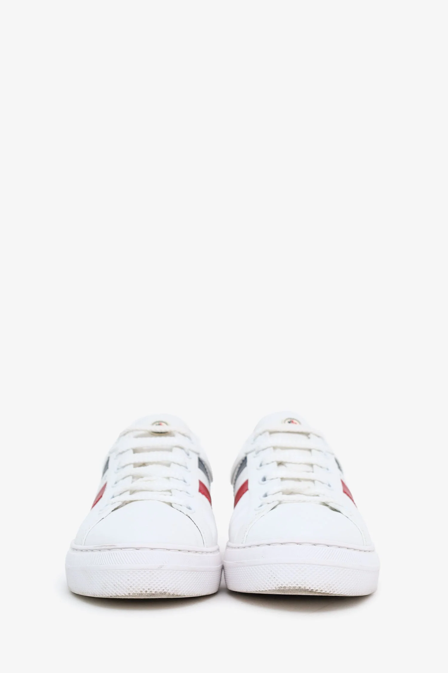 Moncler White/Red Leather Low Top Sneakers Size 37 - Image 3
