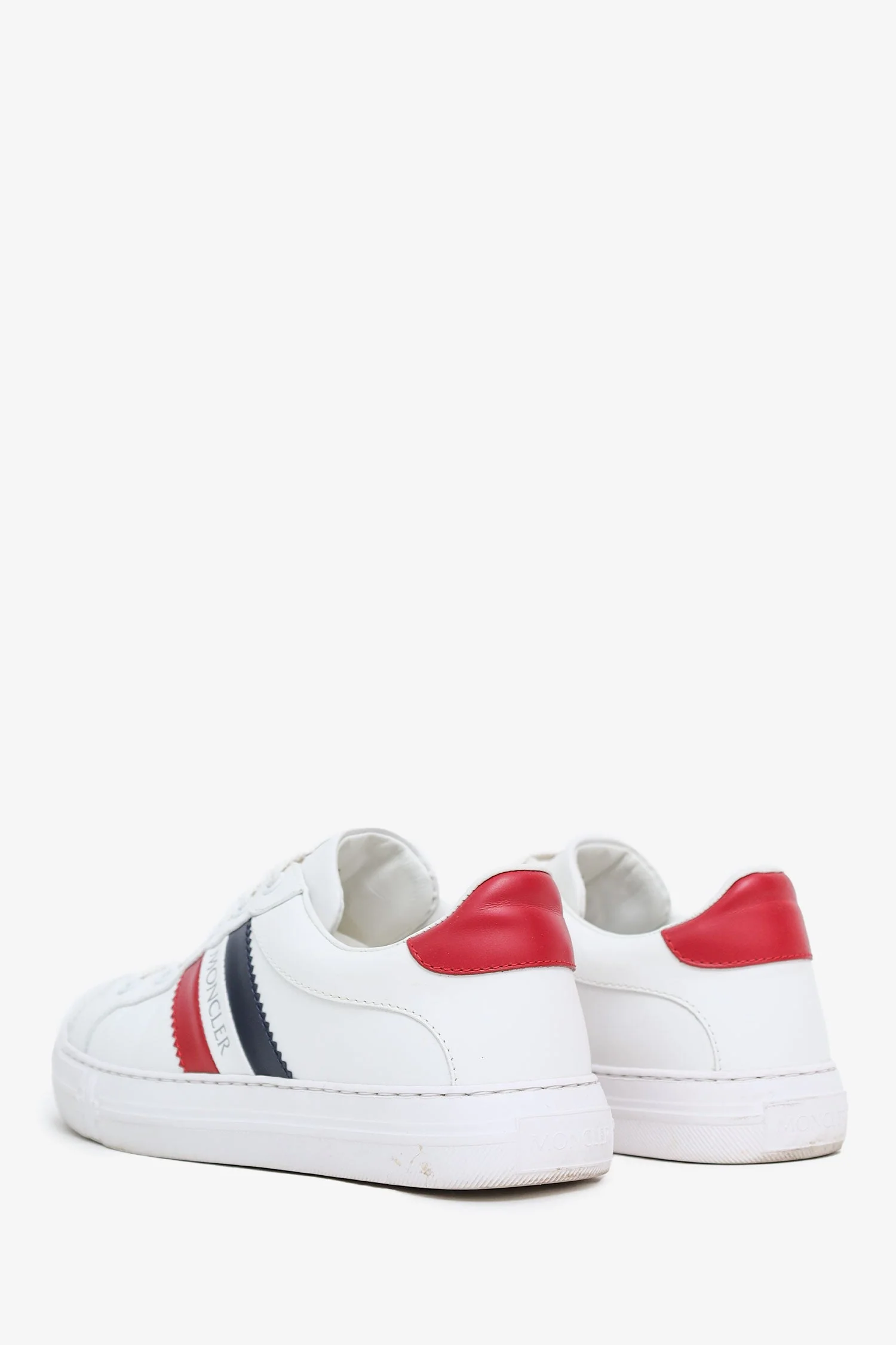 Moncler White/Red Leather Low Top Sneakers Size 37 - Image 4