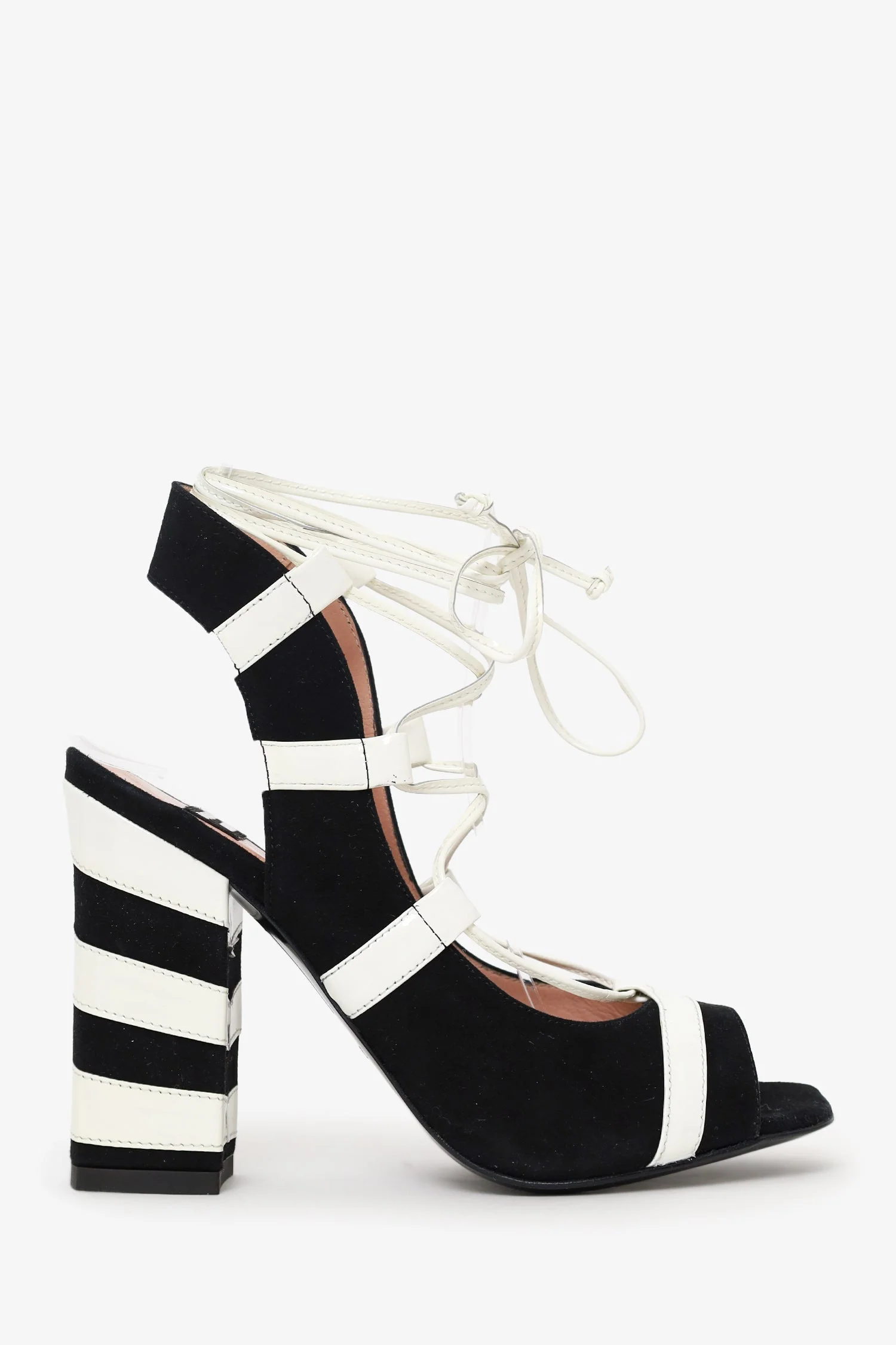 Moschino Black/White Striped Block Heels Size 34.5