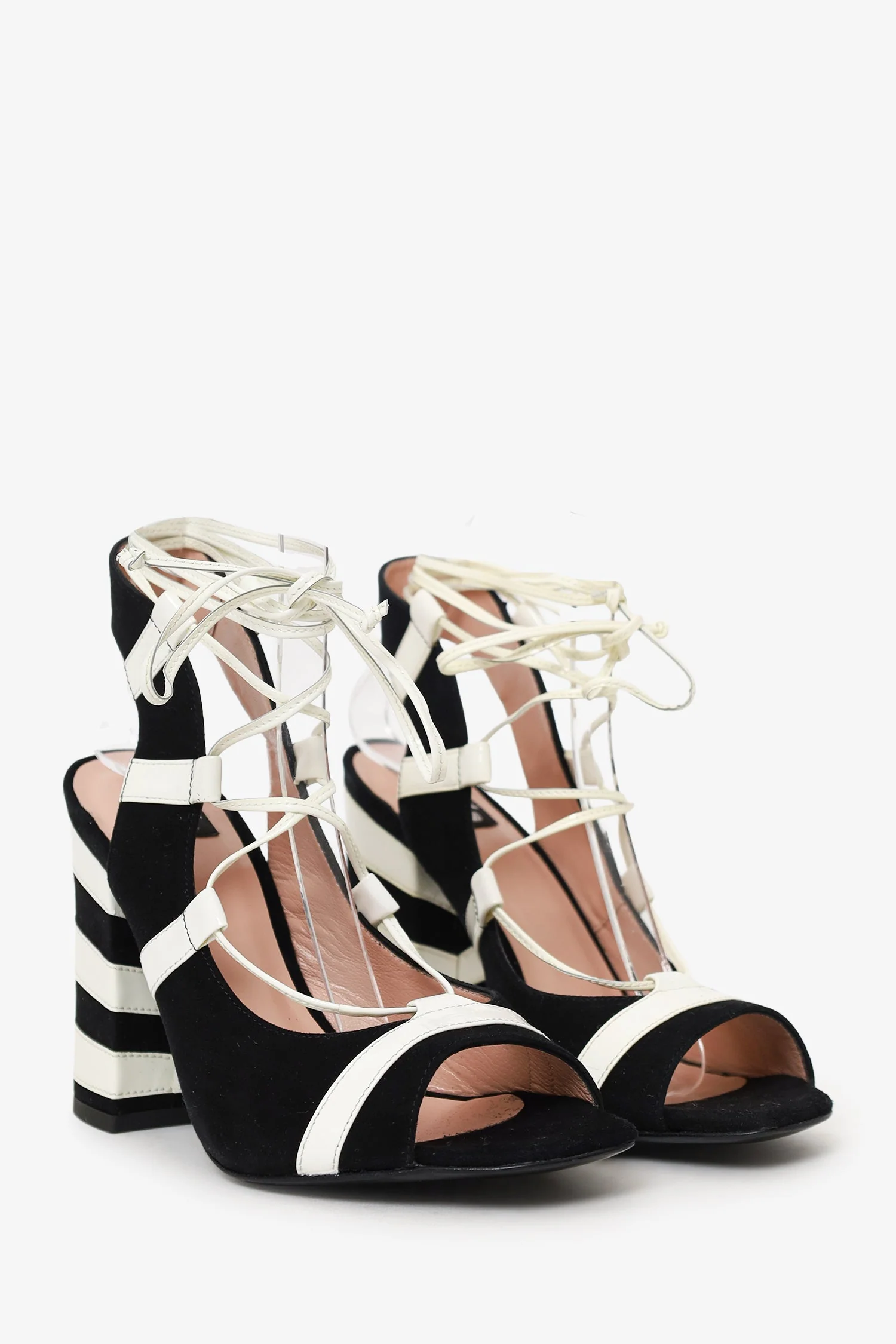 Moschino Black/White Striped Block Heels Size 34.5 - Image 2