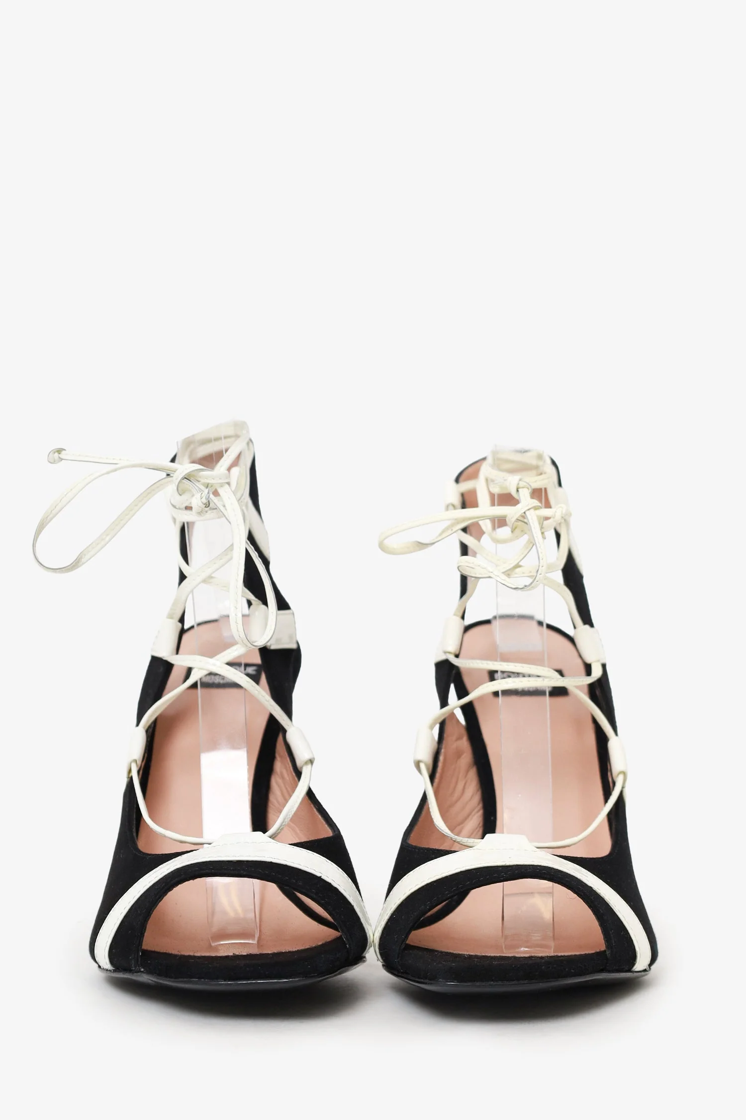 Moschino Black/White Striped Block Heels Size 34.5 - Image 3
