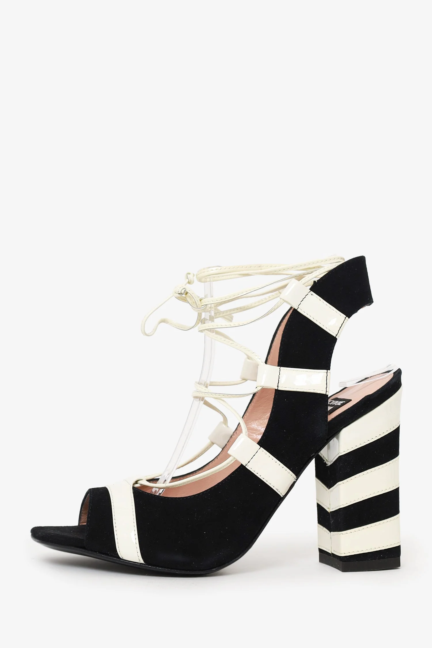 Moschino Black/White Striped Block Heels Size 34.5 - Image 4