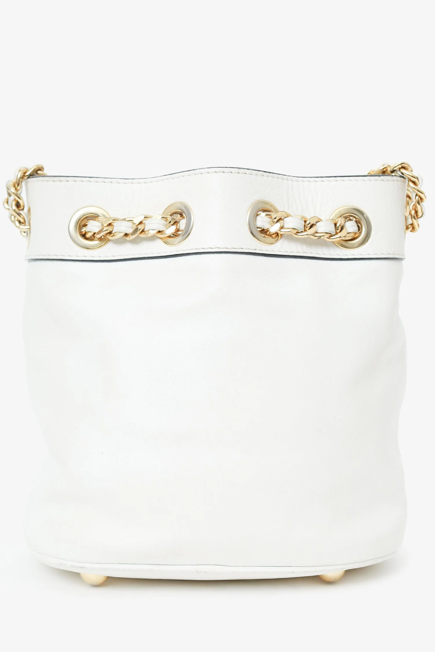 Moschino White Leather Logo Chain Bucket Bag - Image 2