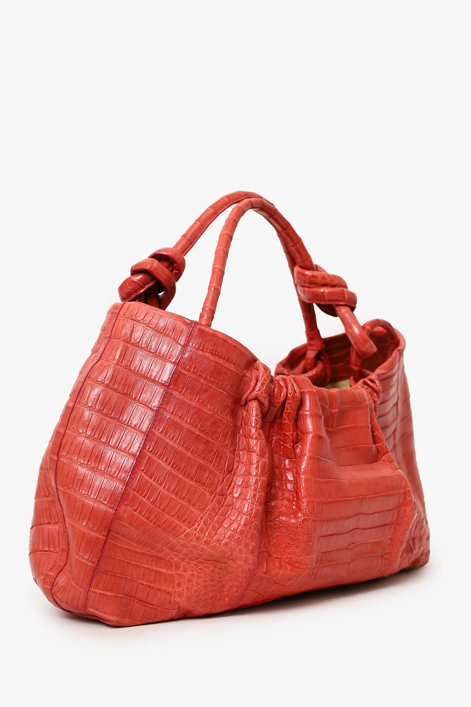 Nancy Gonzalez Orange Crocodile Knot Pleated Shoulder Bag - Image 2